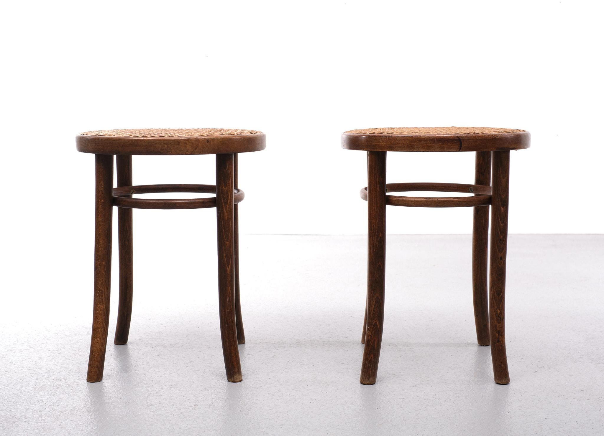 2 Thonet bentwood stools , model 4601. 1960s   Wicker seat . good condition .
