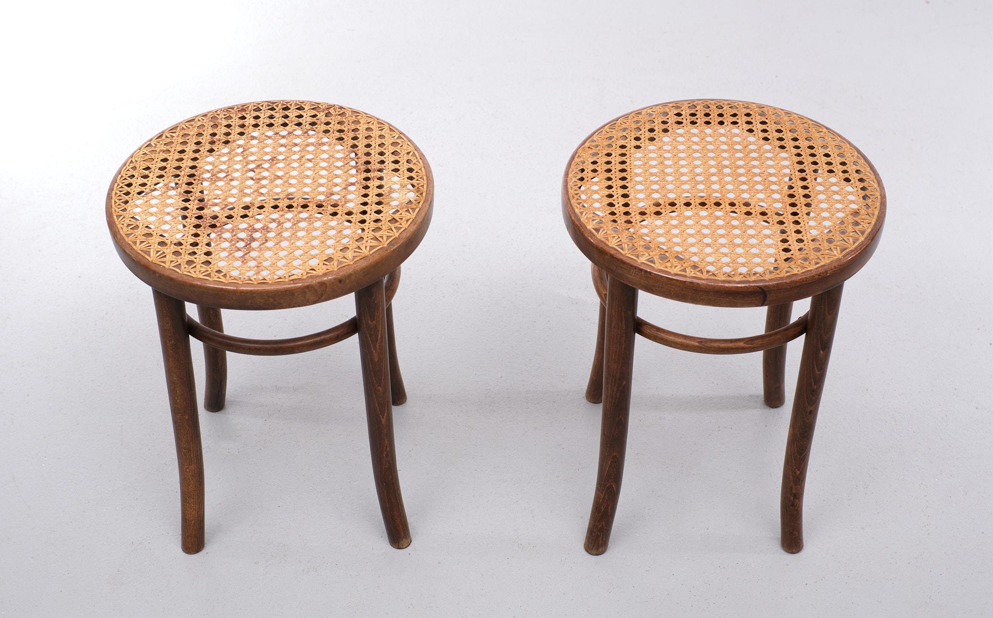 Thonet Wicker stools model 4601 1960s Tjechie For Sale 1