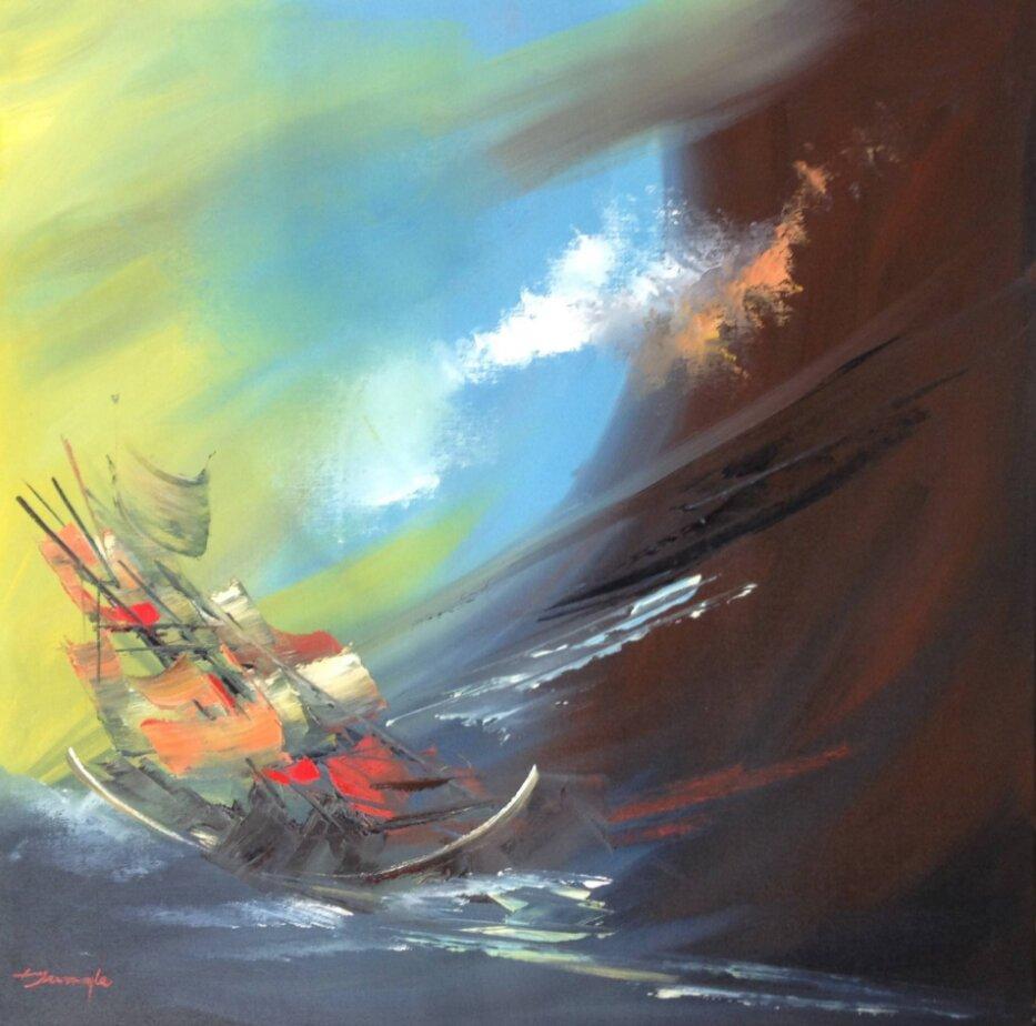 Un viaggio, Pittura, Olio su tela - Painting di Thong Le