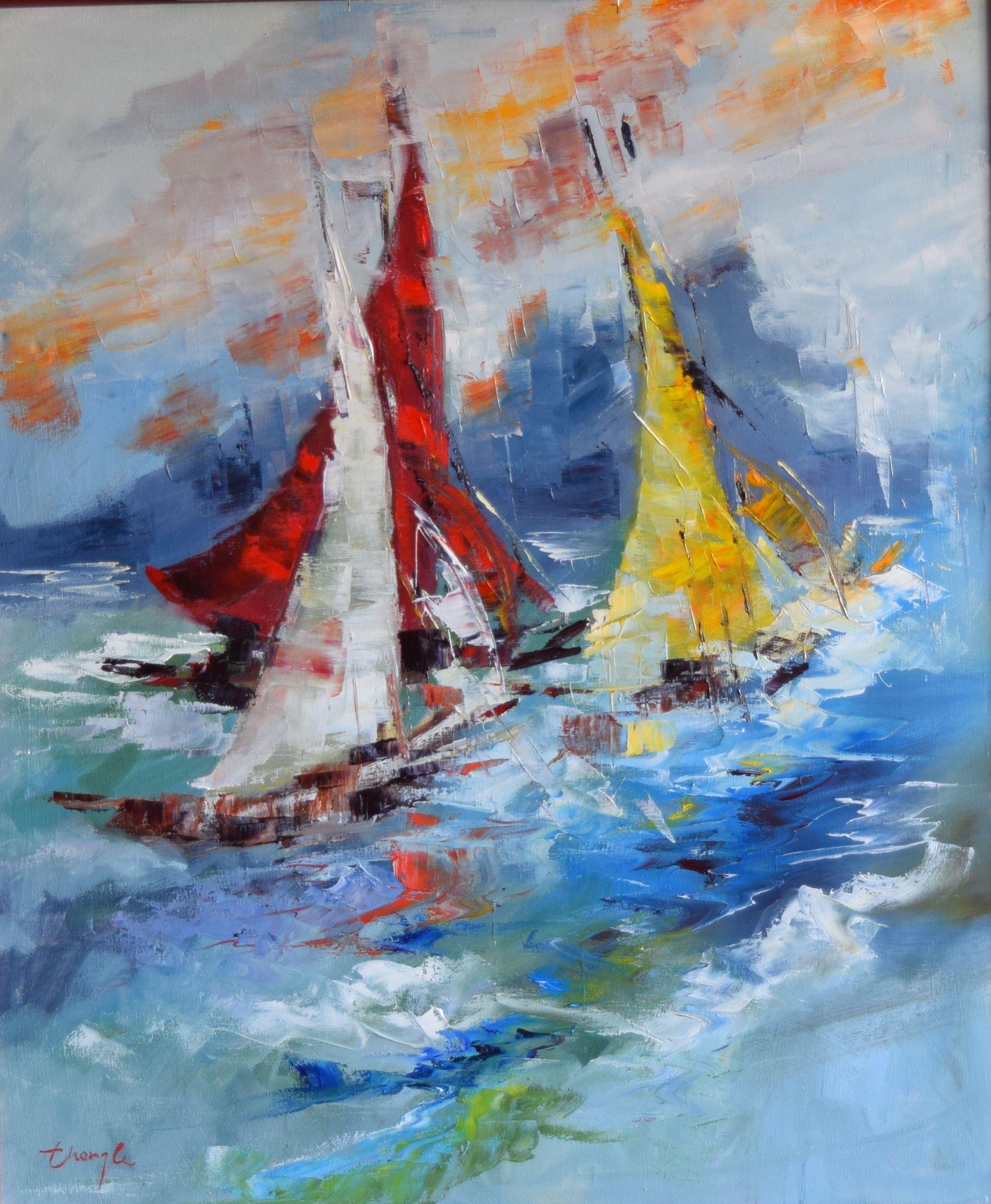 Agresivo, Pintura, Óleo sobre lienzo - Painting de Thong Le