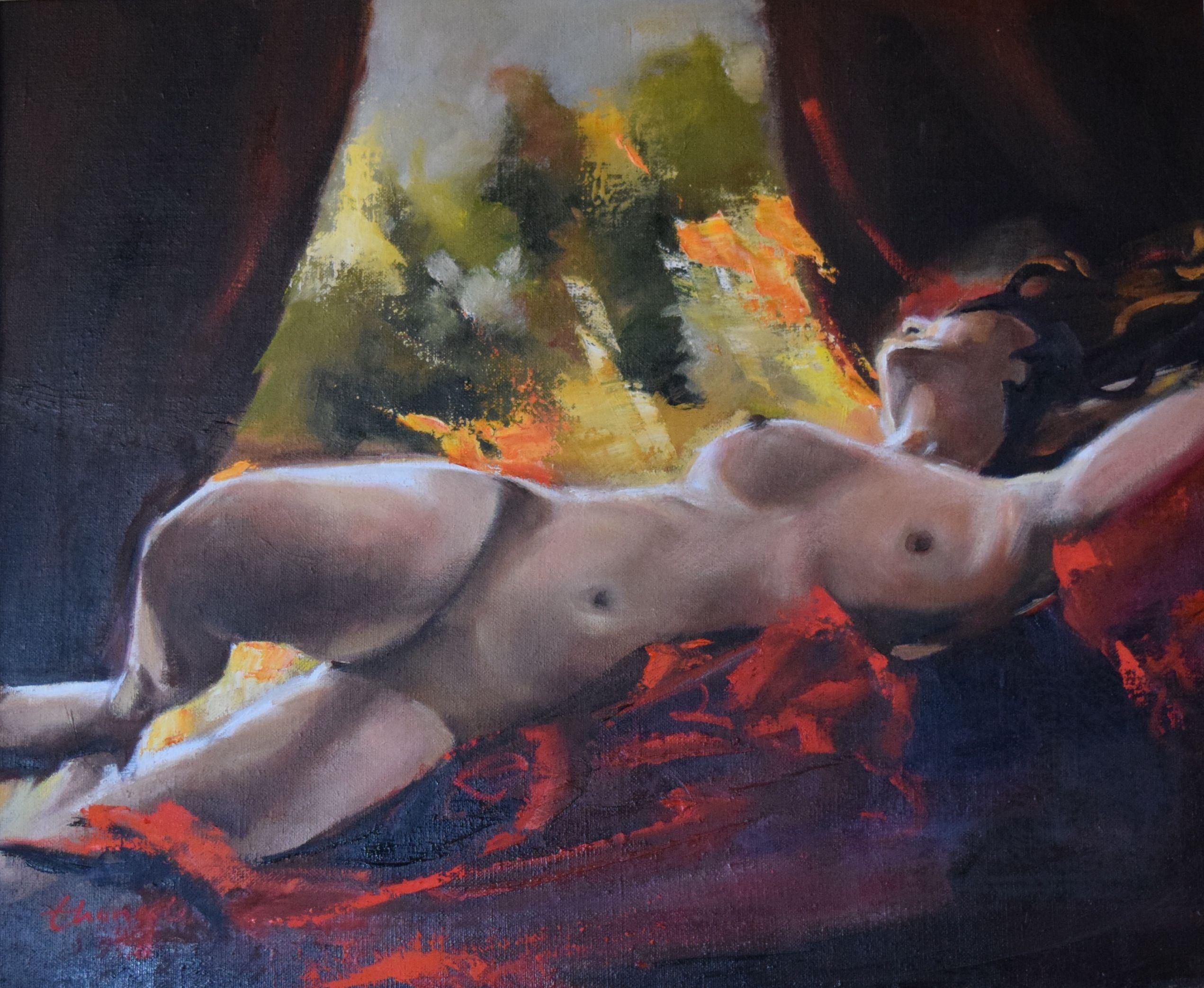 Thong Le Figurative Painting - fall apart, Painting, Oil on Canvas