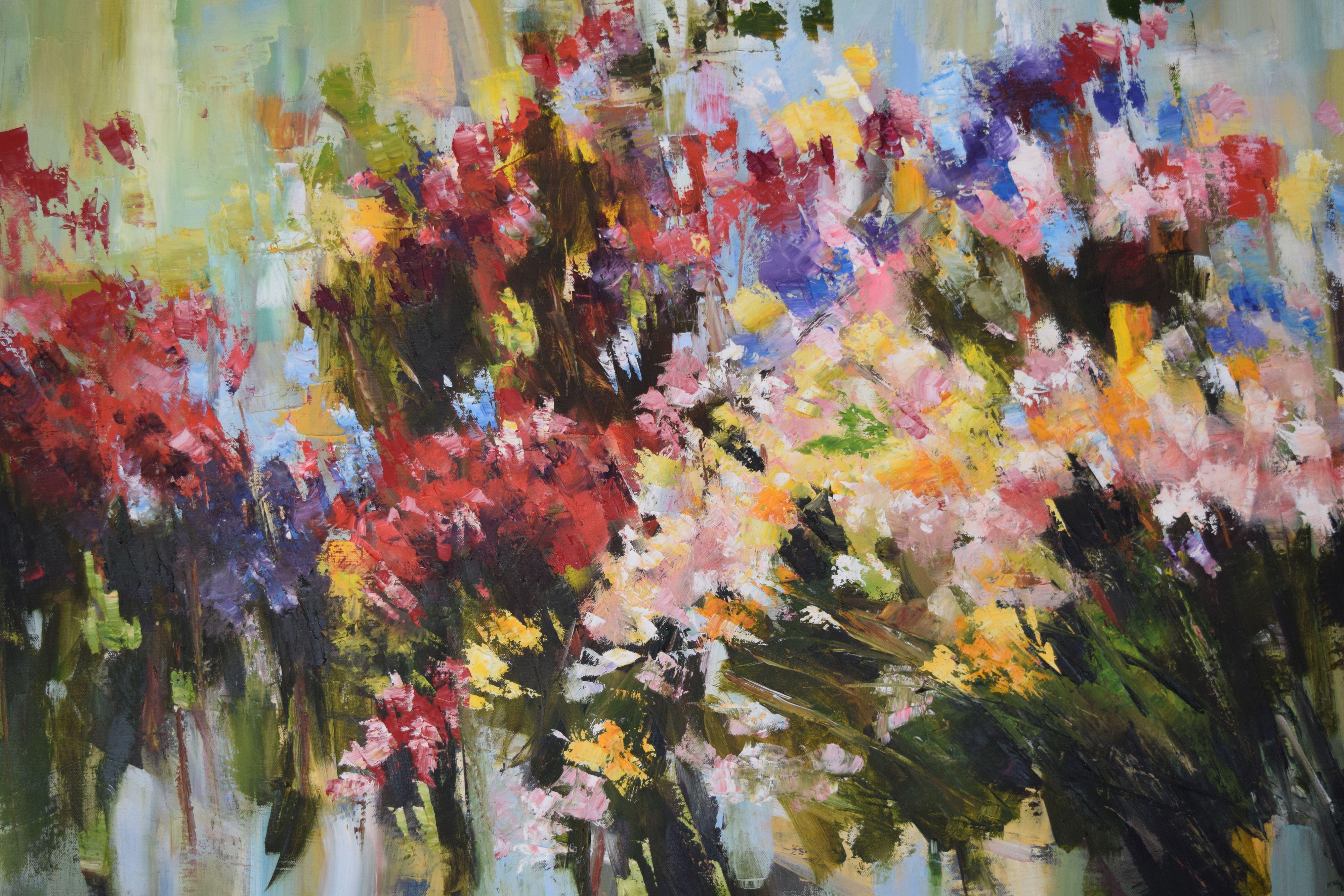 Fiore in fiore, Pittura, Olio su tela - Painting di Thong Le