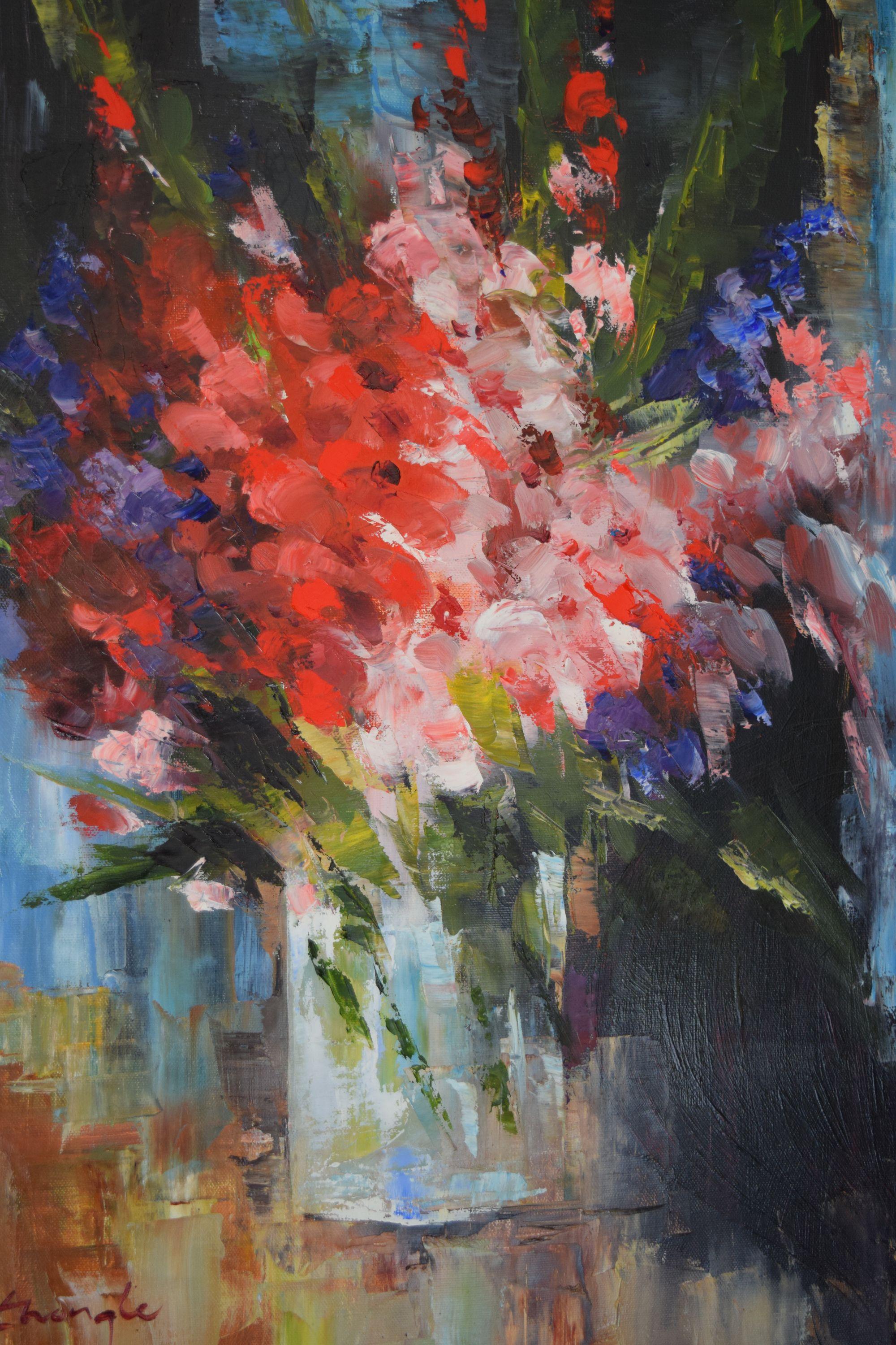 Flowers in Glass, peinture, huile sur toile - Impressionnisme Painting par Thong Le