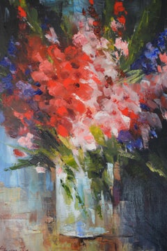 Flowers in Glass Vase, Painting, Oil on Canvas