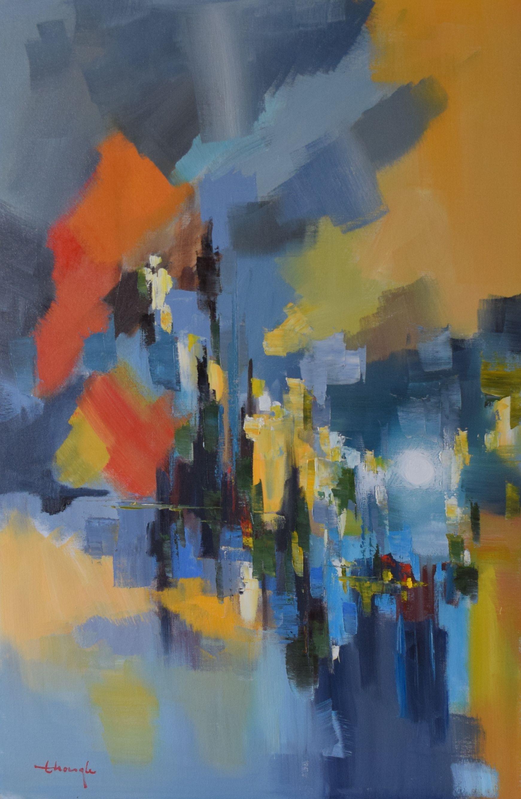 Thong Le Abstract Painting – Full moon, Gemälde, Öl auf Leinwand