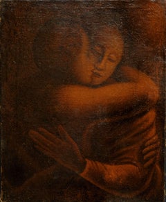 "El beso" Óleo sobre lienzo Escuela francesa Art Nouveau círculo de T. Steinlen