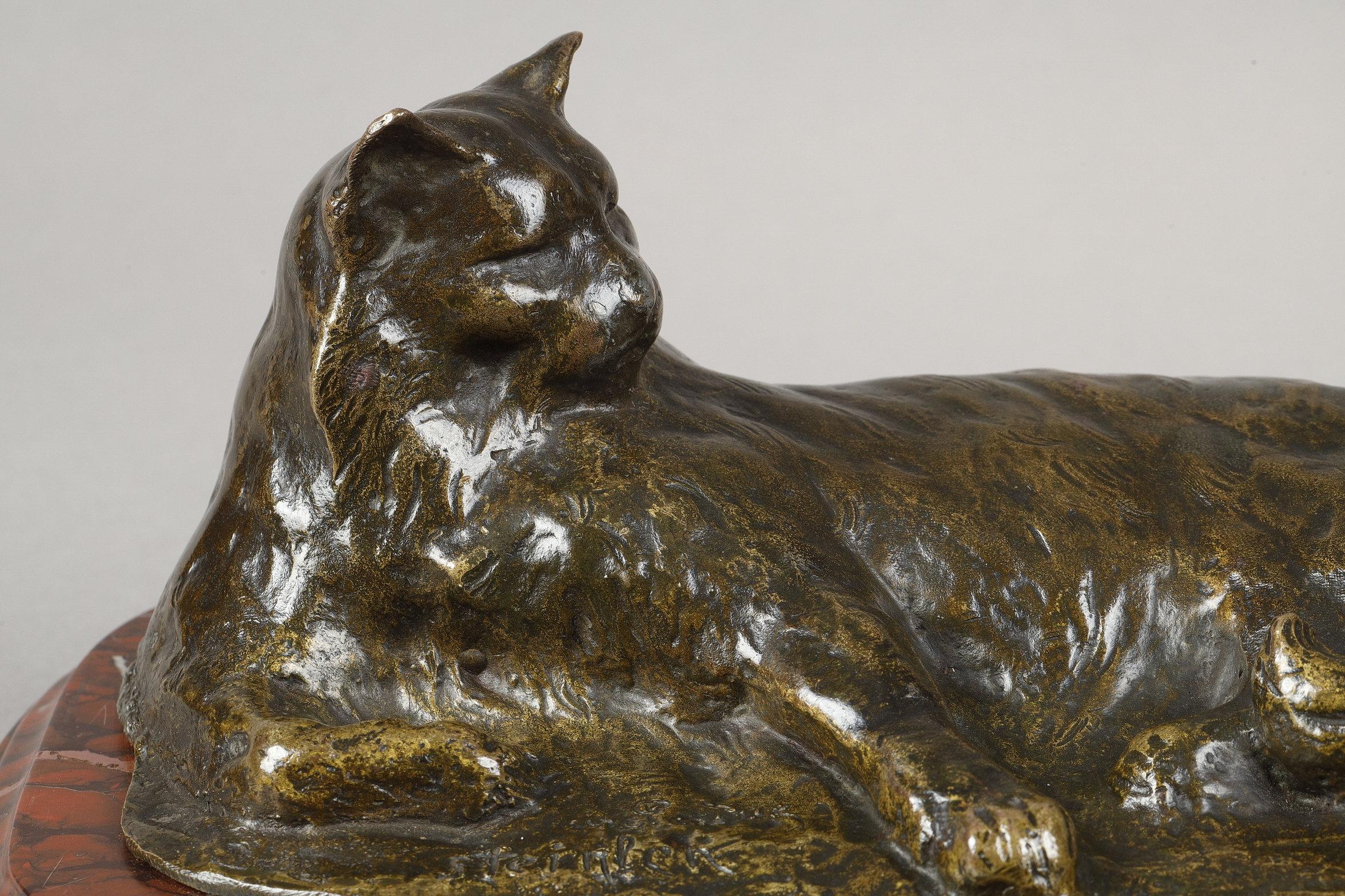 Lying Cat - Art Nouveau Sculpture by Théophile-Alexandre Steinlen