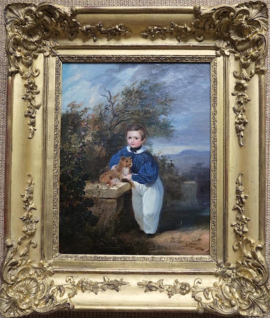 Théophile Charon-Lémérillon Figurative Painting - Full length portrait of a child with his dog