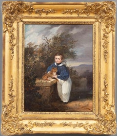 Antique Full length portrait of a child with his dog