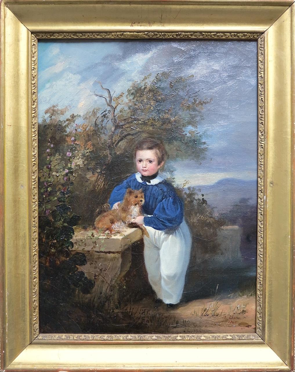 Retrato de cuerpo entero de un niño con su perro