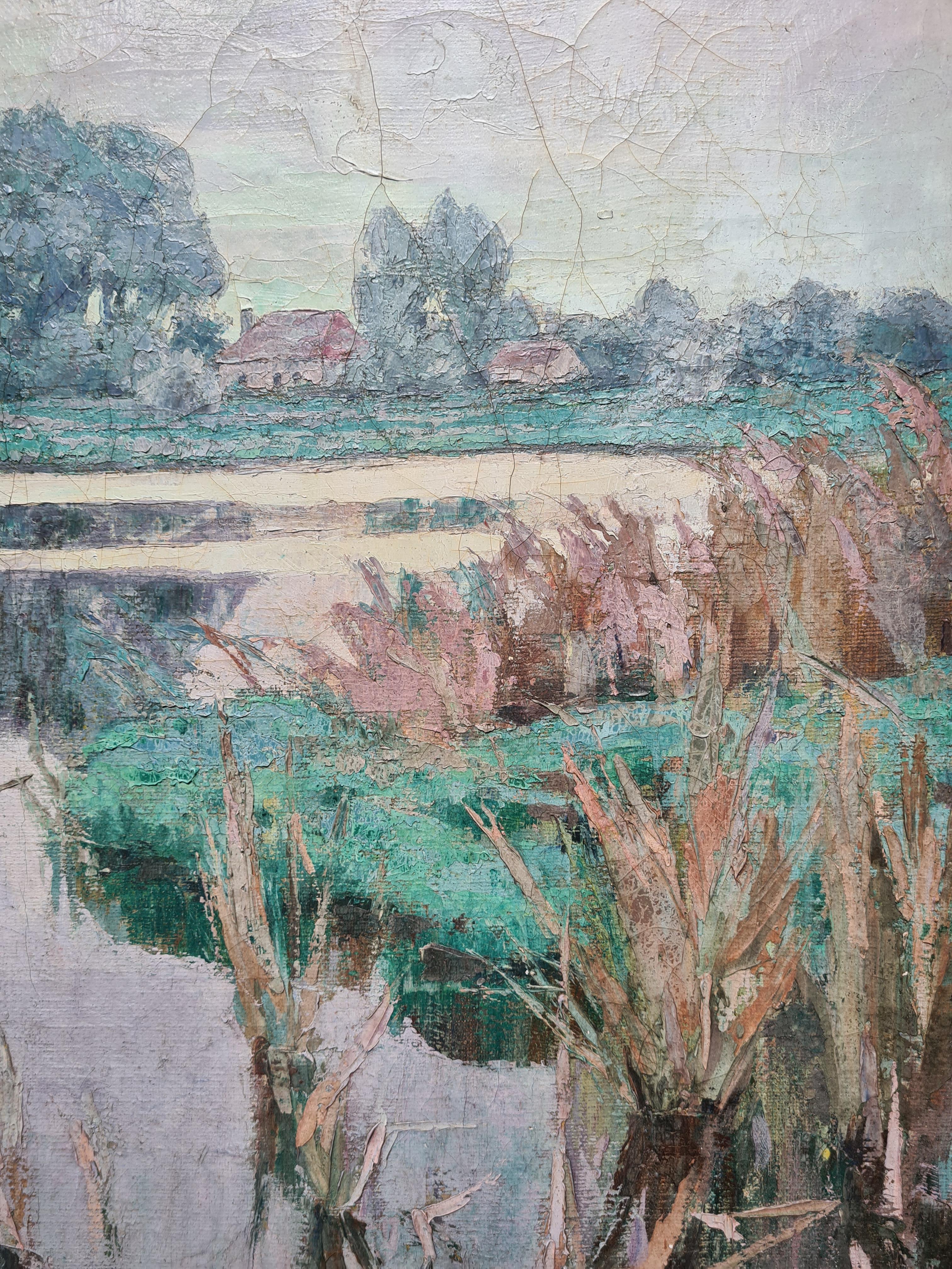 Paisaje Impresionista Francés, Gran Óleo sobre Lienzo Las Eneas, 'Les Joncs' 2