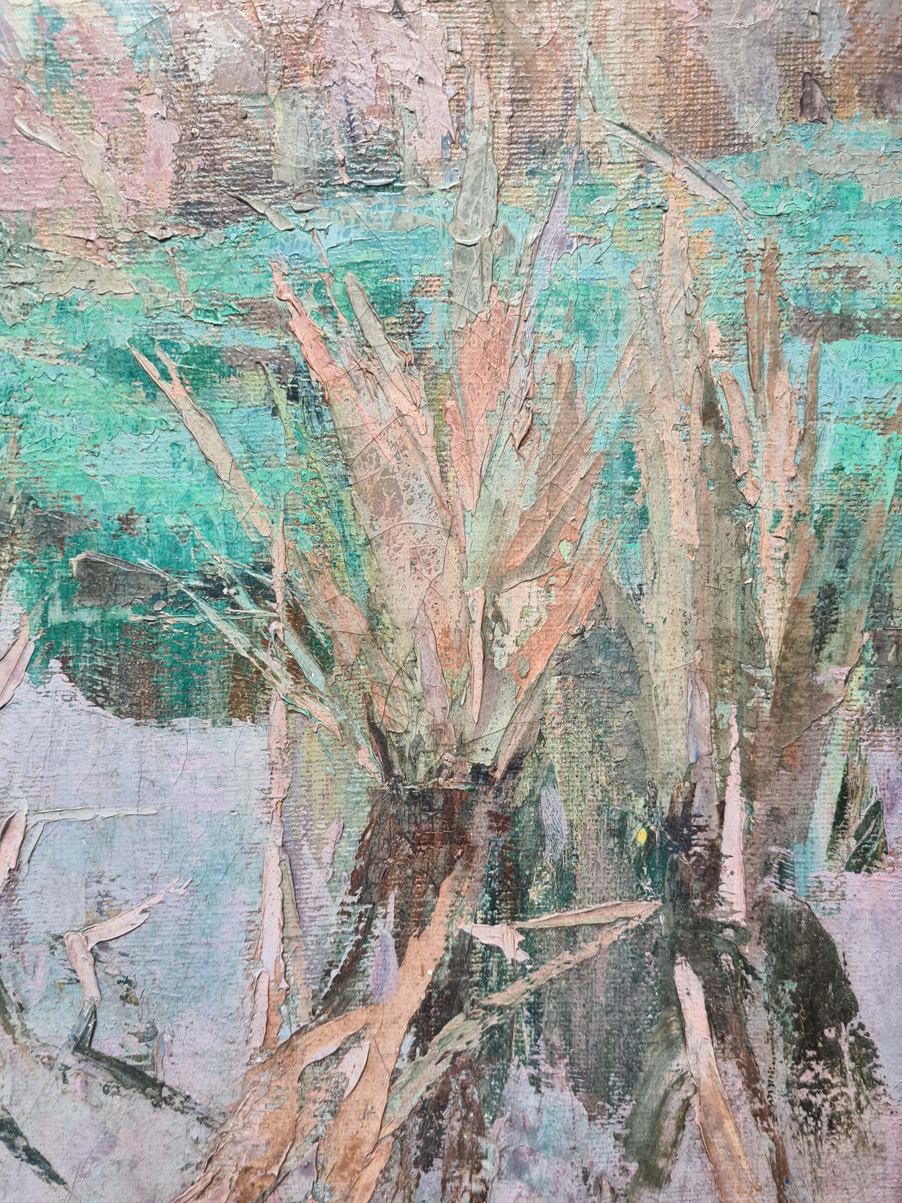 Paisaje Impresionista Francés, Gran Óleo sobre Lienzo Las Eneas, 'Les Joncs' 4