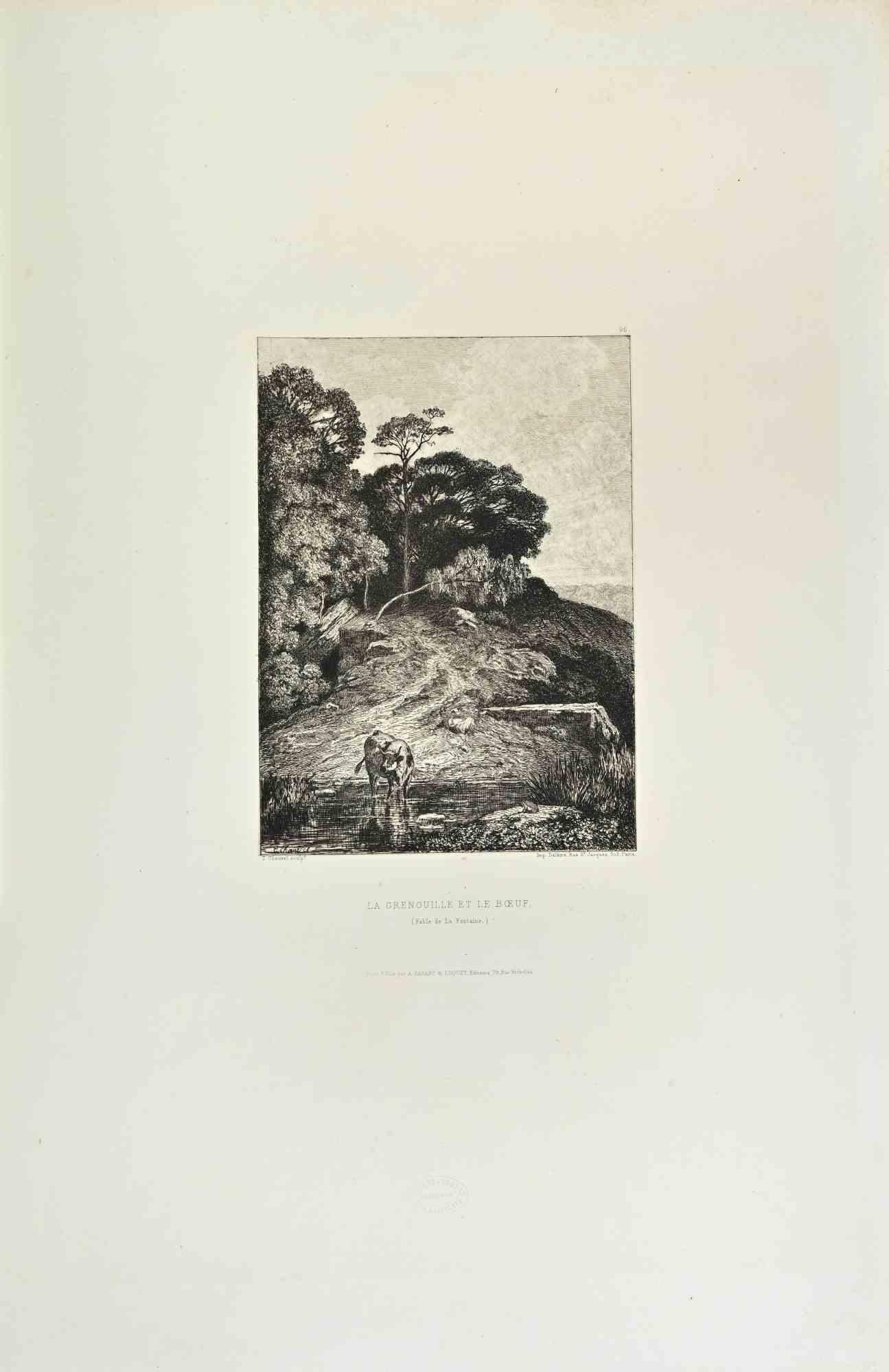 Etching on laid paper
Signed in plate lower left: Th. Chauvel
Published by Cadart &amp; Luquet, Éditeurs, 79 Rue Richelieu, Paris
With the blindstamp of the Société des Aquafortistes, lower margin
In this refined etching, La Grenouille et le