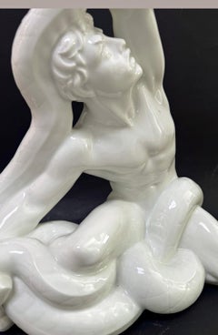 "Thor che combatte il serpente", grande e rara scultura Art Deco con nudo maschile