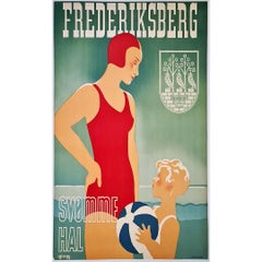 Originalplakat Frederiksberg - Svomme Hal 1938, Frederiksberg  Art déco – Dänemark – Art déco – Tourismus