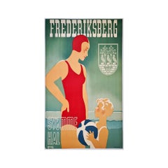 Frederiksberg - Svomme Hal 1938 Original Poster  - Denmark - Art Deco - Tourism