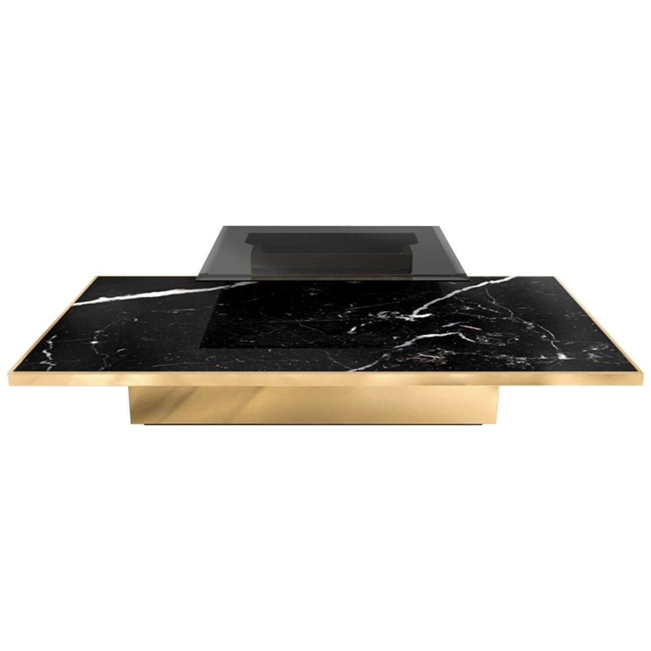 Thor Center Table With Nero Marquina Marble an Polished Brass  For Sale