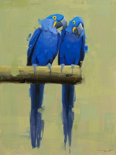 "Blue Macaws" (2025) Original Impressionist Oil Painting of Macaw Parrots