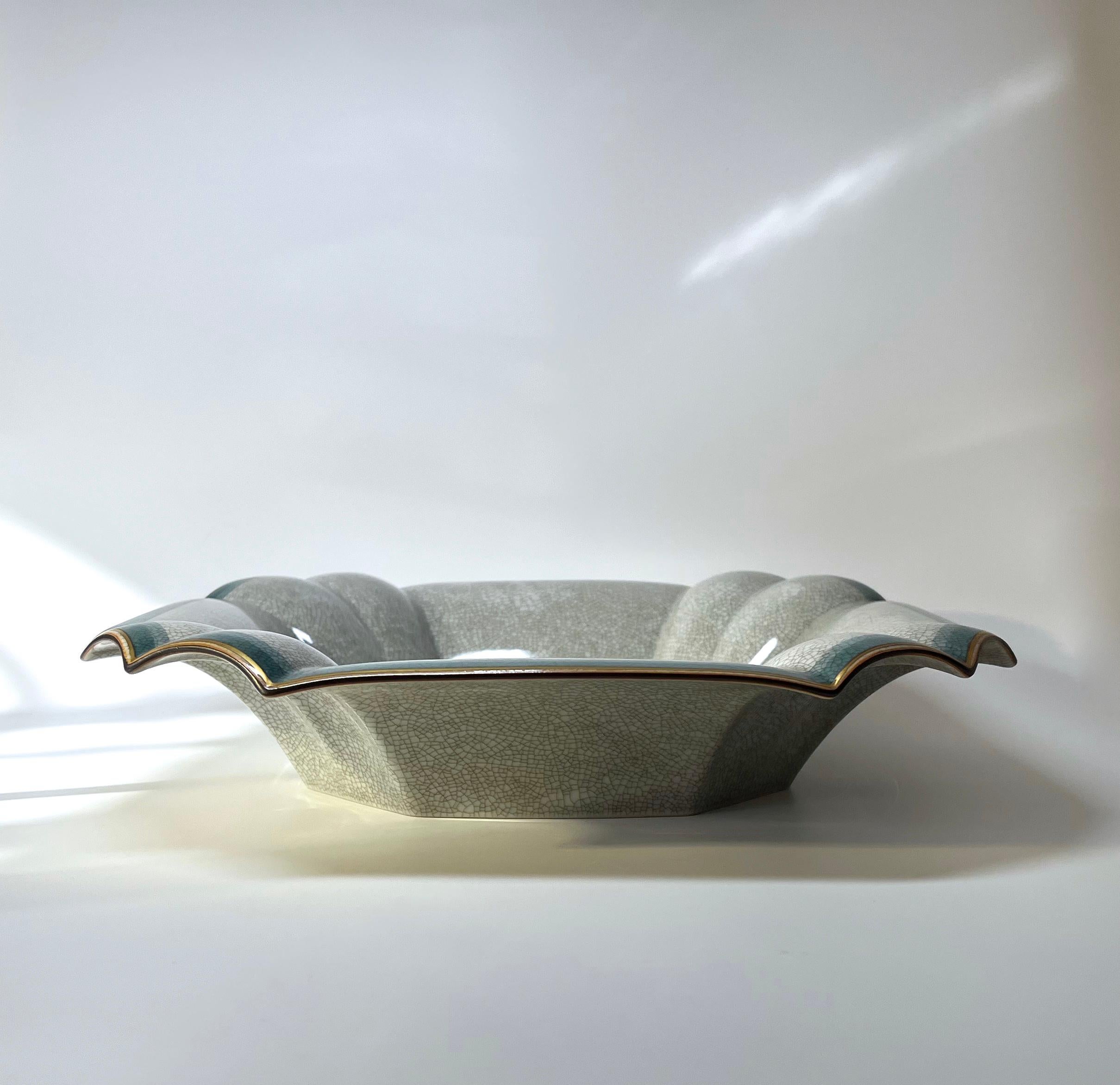 Danish Thorkild Olsen Beautiful Tones Of Teal & Grey, Crackle Glazed Dual Purpose Bowl  For Sale