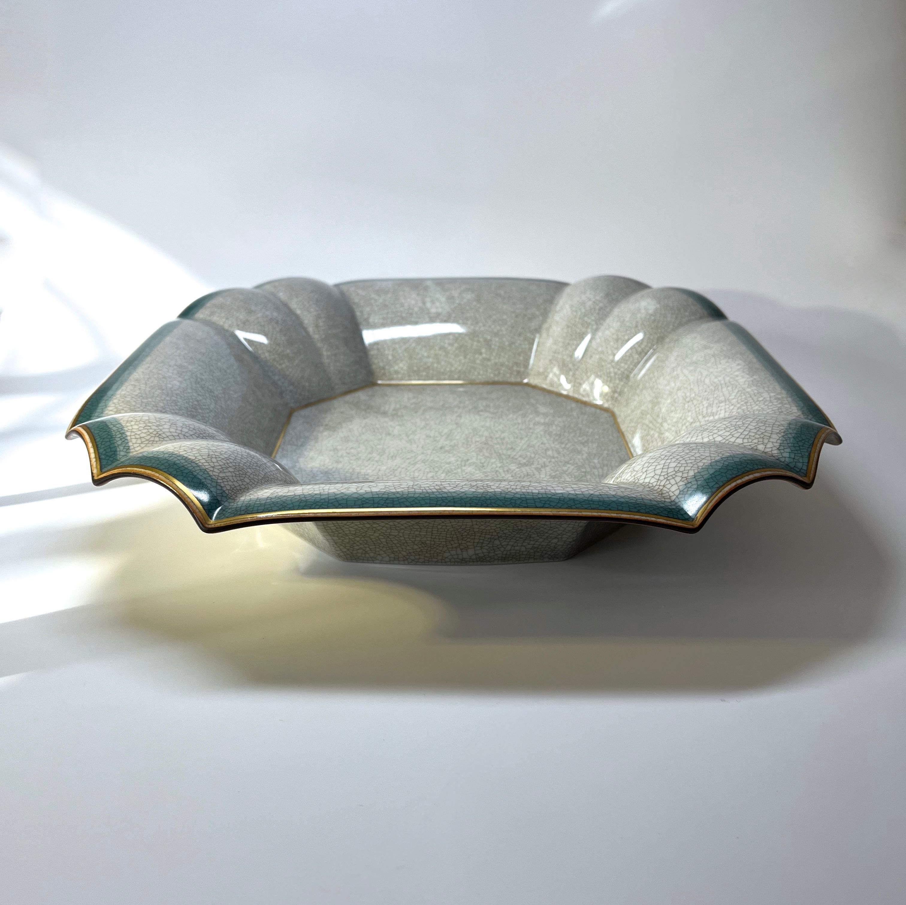 20th Century Thorkild Olsen Beautiful Tones Of Teal & Grey, Crackle Glazed Dual Purpose Bowl  For Sale