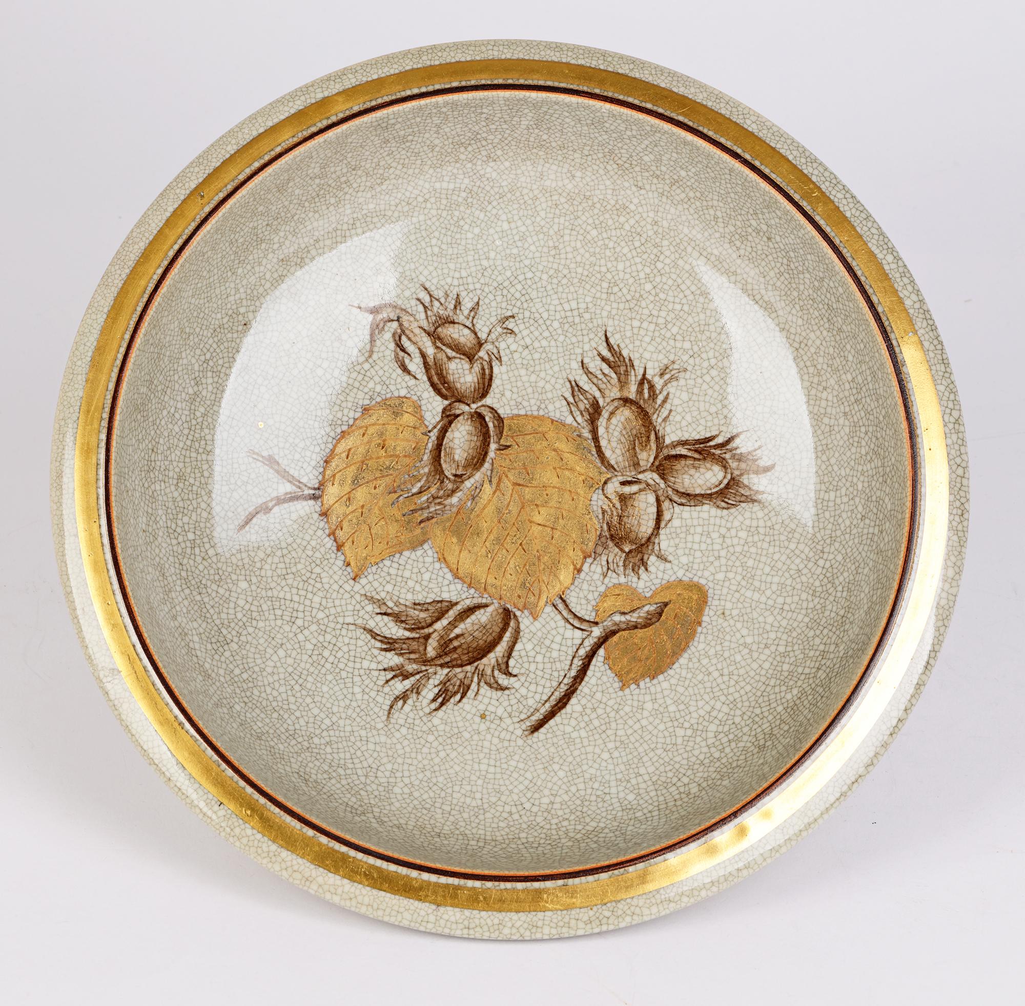 Gilt Thorkild Olsen for Royal Copenhagen Craquele Glazed Bowl with Fruiting Nuts For Sale
