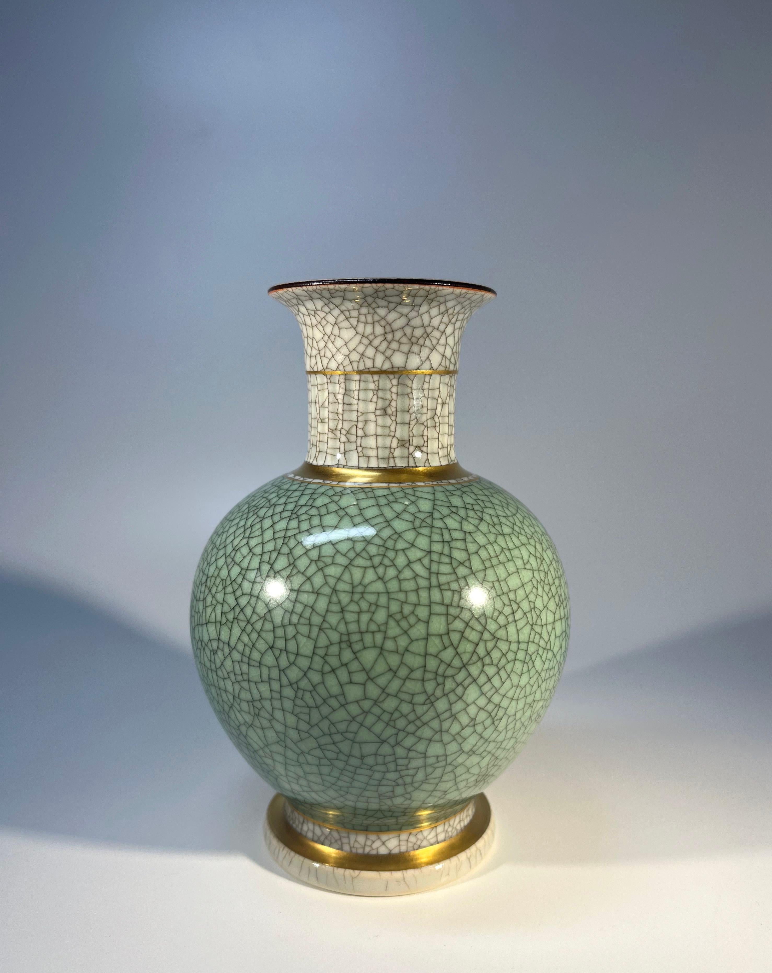 Danish Thorkild Olsen For Royal Copenhagen, Pale Green Crackle Glazed Ball Vase #3033 For Sale