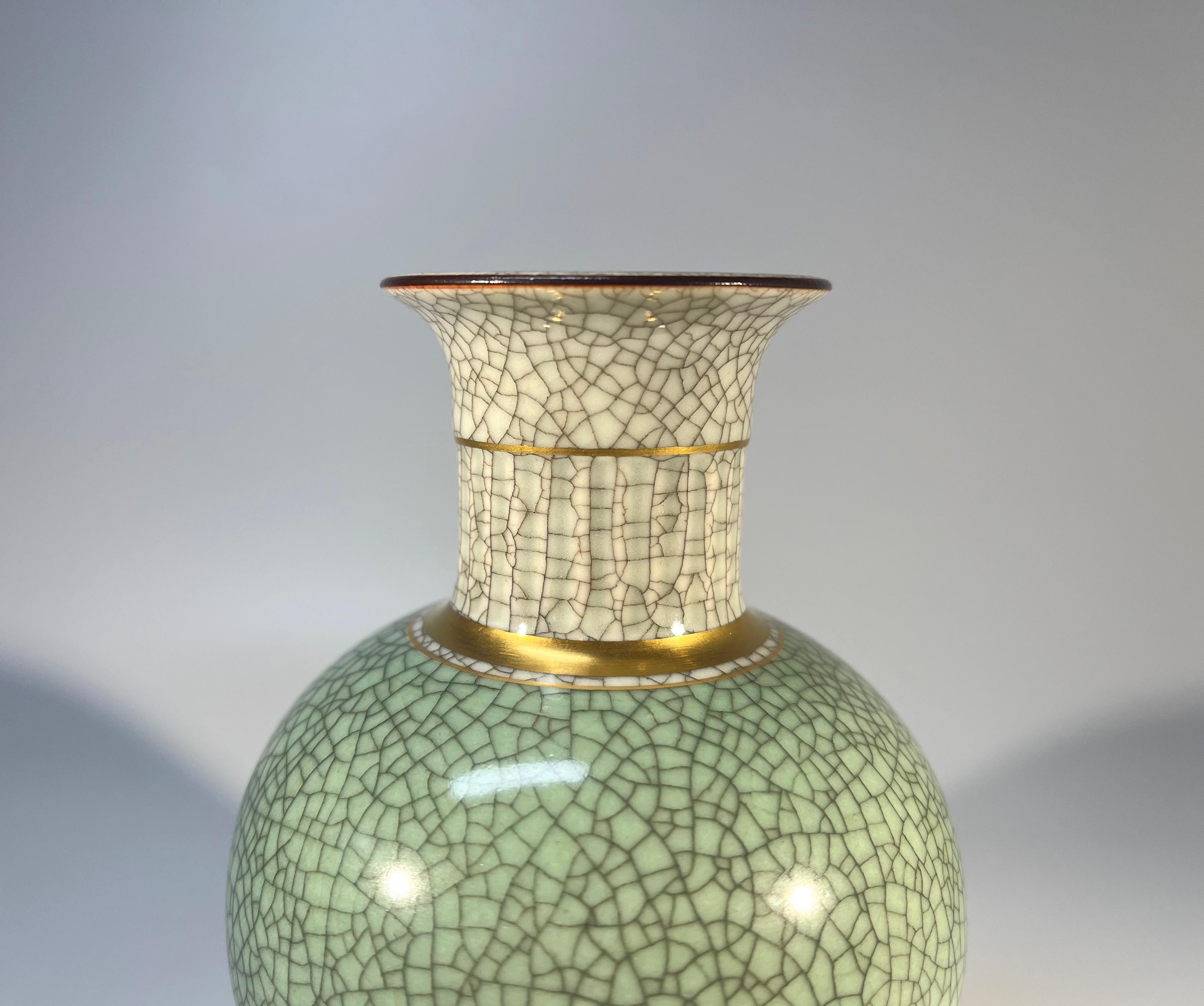 Thorkild Olsen For Royal Copenhagen, Pale Green Crackle Glazed Ball Vase #3033 In Excellent Condition For Sale In Rothley, Leicestershire