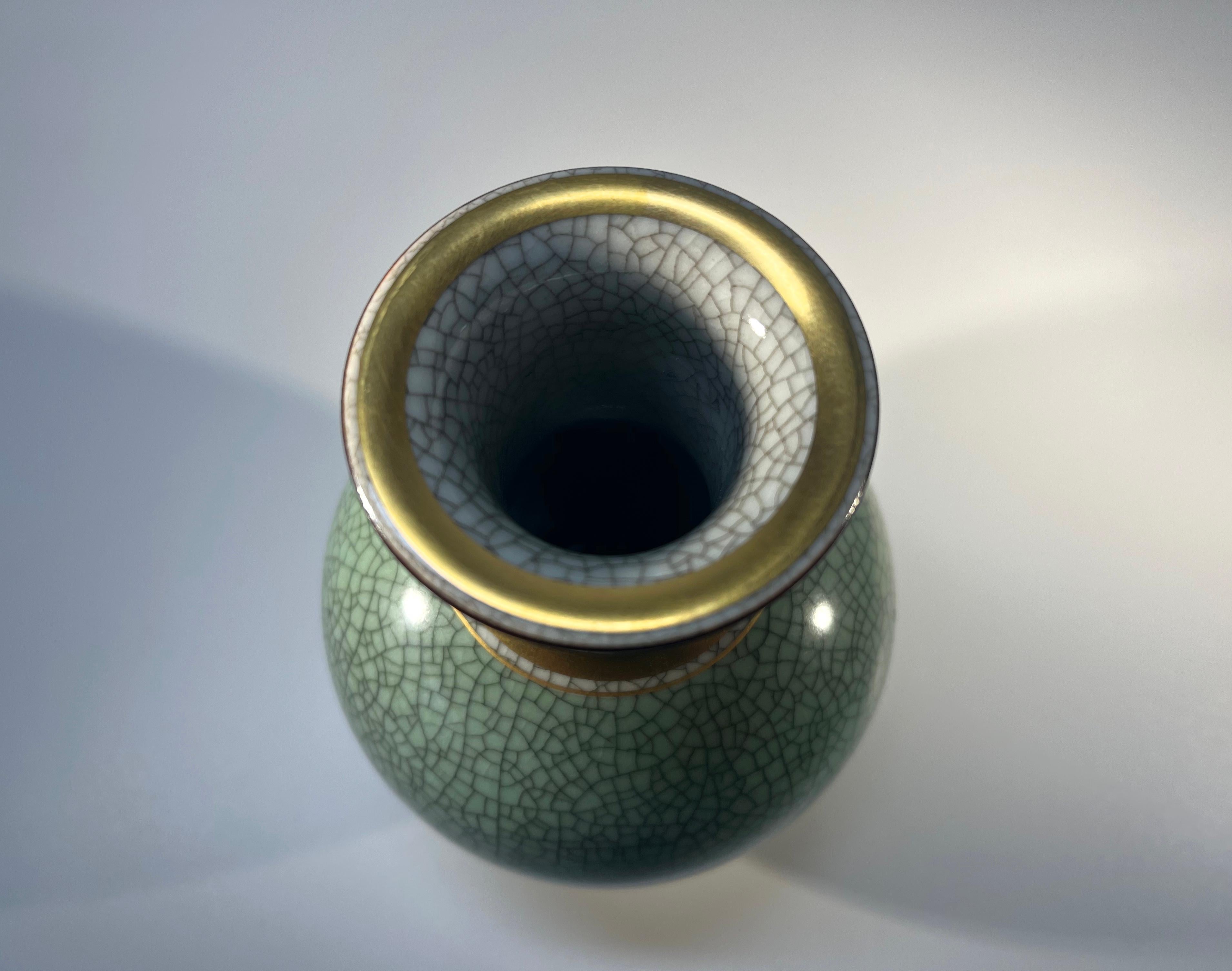 Porcelain Thorkild Olsen For Royal Copenhagen, Pale Green Crackle Glazed Ball Vase #3033 For Sale