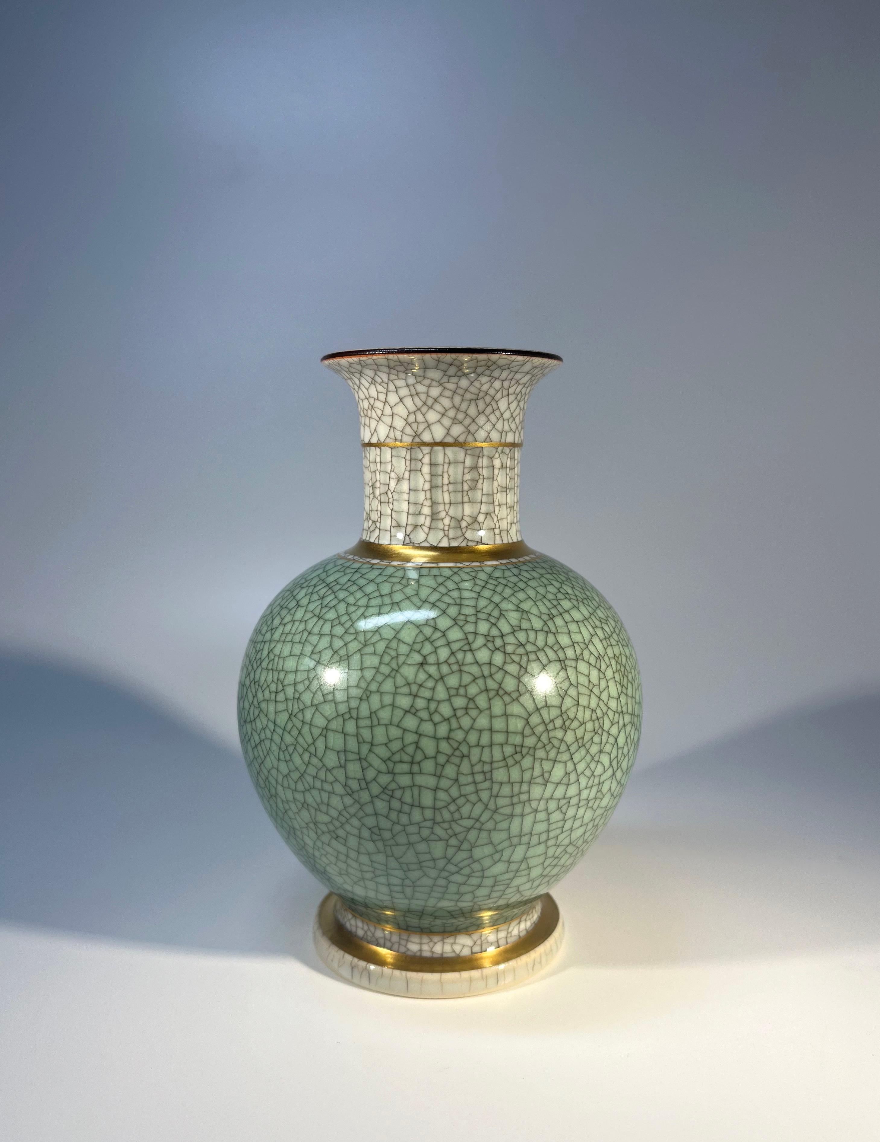 Thorkild Olsen For Royal Copenhagen, Pale Green Crackle Glazed Ball Vase #3033 For Sale 1
