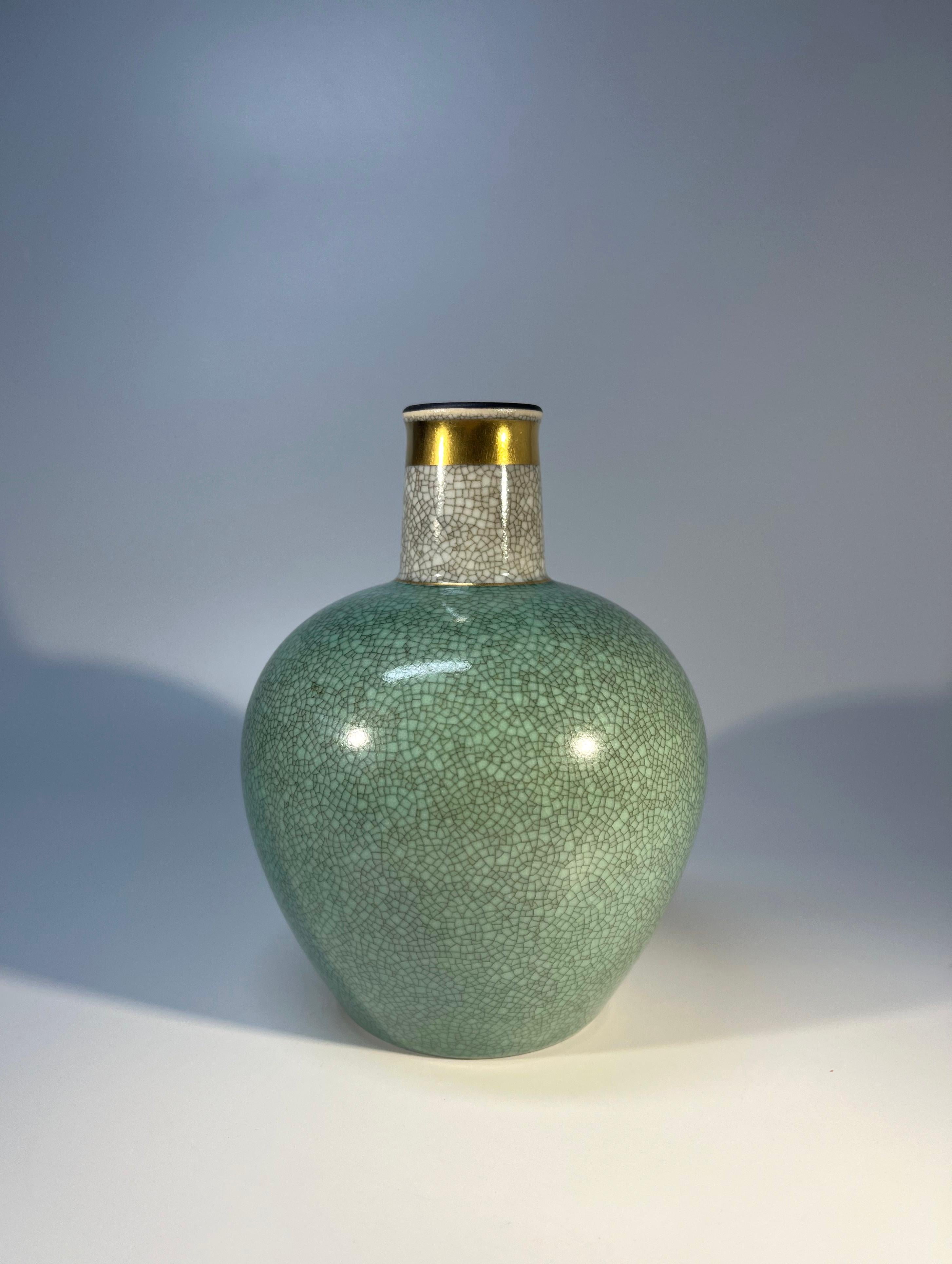 Thorkild Olsen For Royal Copenhagen, Pale Green Crackle Glazed Vase #3582 In Excellent Condition For Sale In Rothley, Leicestershire