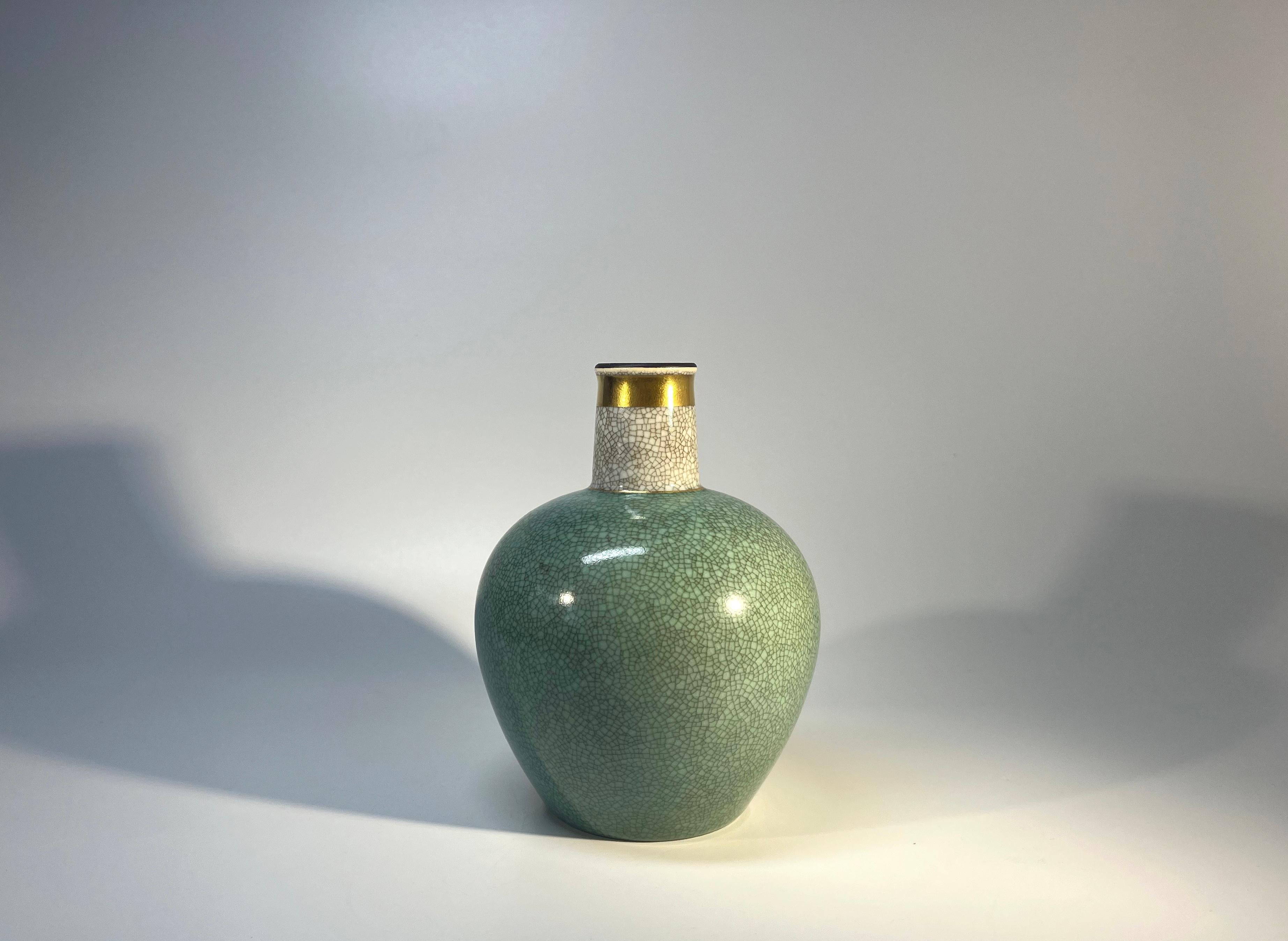 20th Century Thorkild Olsen For Royal Copenhagen, Pale Green Crackle Glazed Vase #3582 For Sale