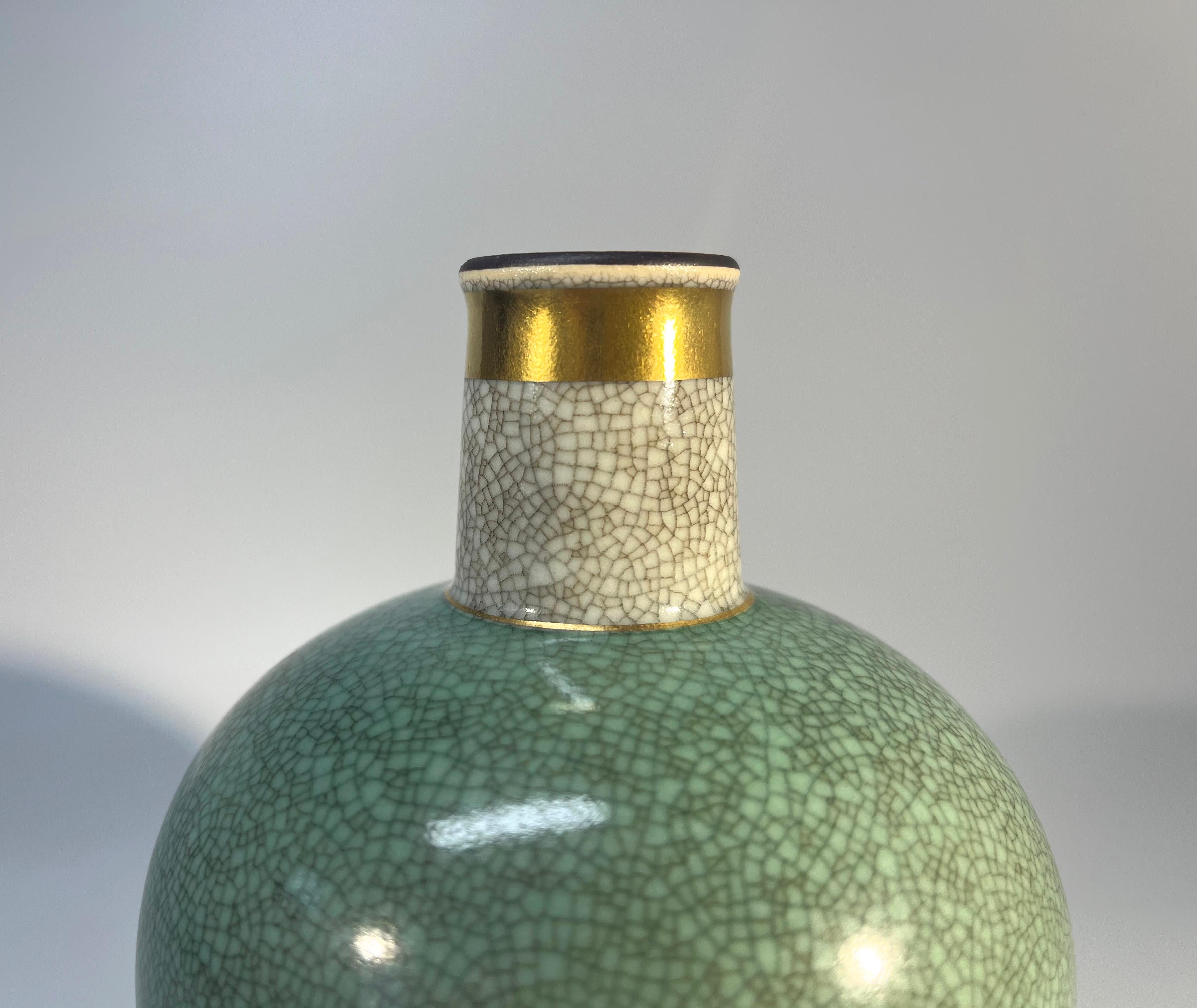 Porcelain Thorkild Olsen For Royal Copenhagen, Pale Green Crackle Glazed Vase #3582 For Sale