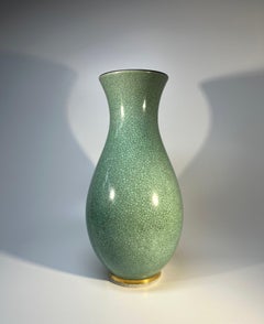 Thorkild Olsen For Royal Copenhagen, Tall Green Crackle Glazed Vase #3473