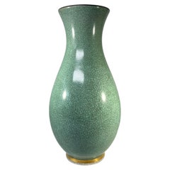 Thorkild Olsen For Royal Copenhagen, Tall Green Crackle Glazed Vase #3473