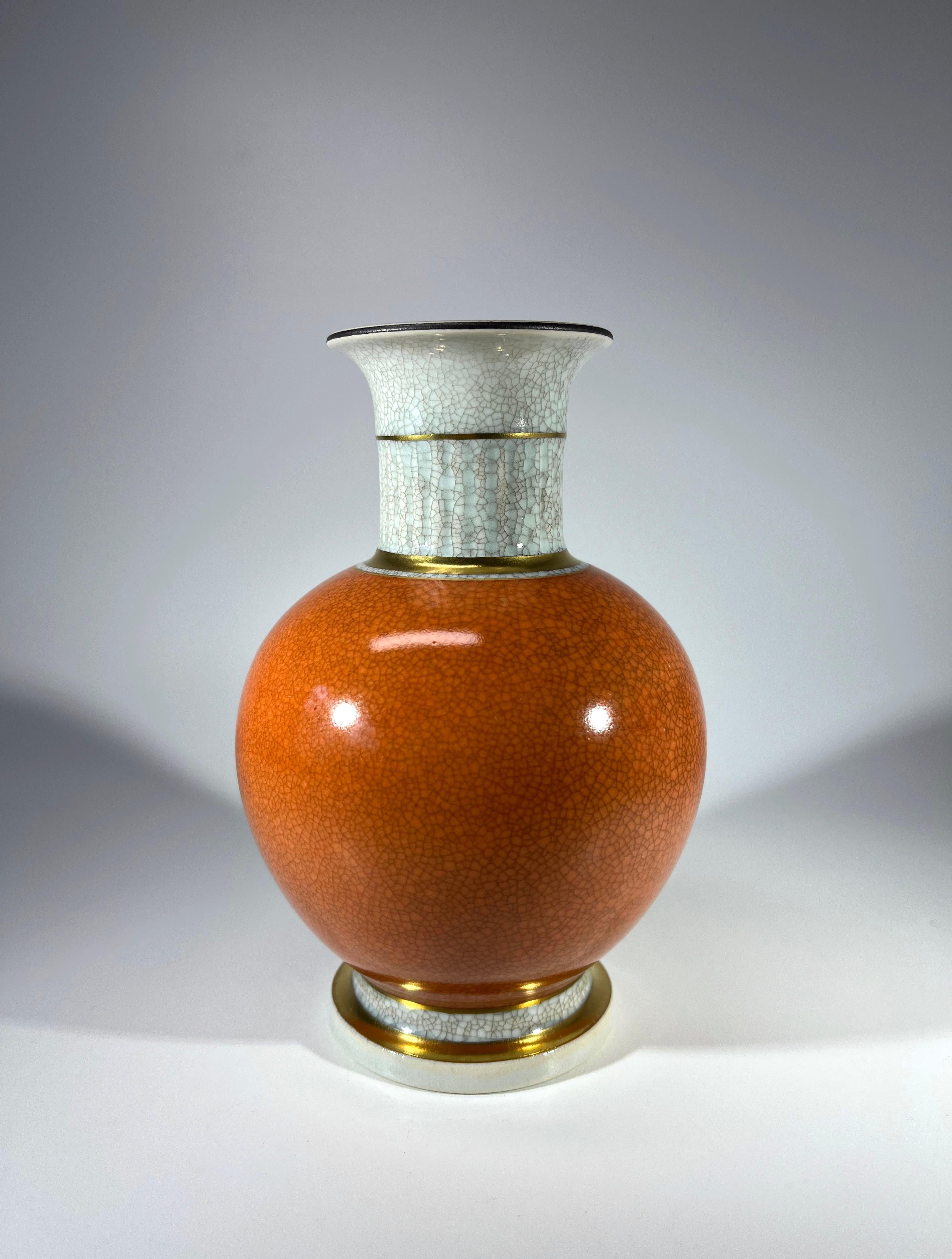 Scandinavian Modern Thorkild Olsen For Royal Copenhagen Terracotta Crackle Glazed Ball Vase #3033