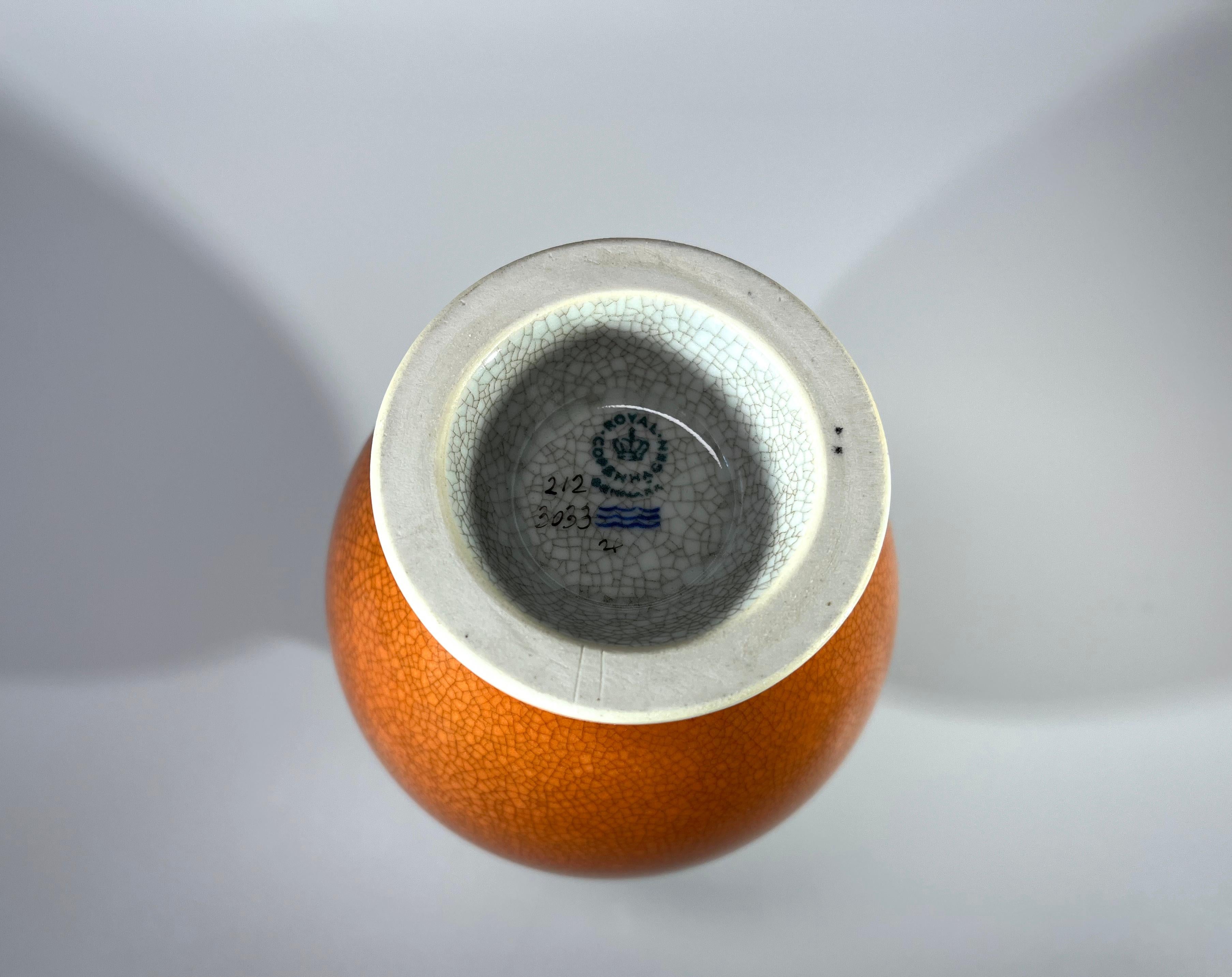 Porcelain Thorkild Olsen For Royal Copenhagen Terracotta Crackle Glazed Ball Vase #3033