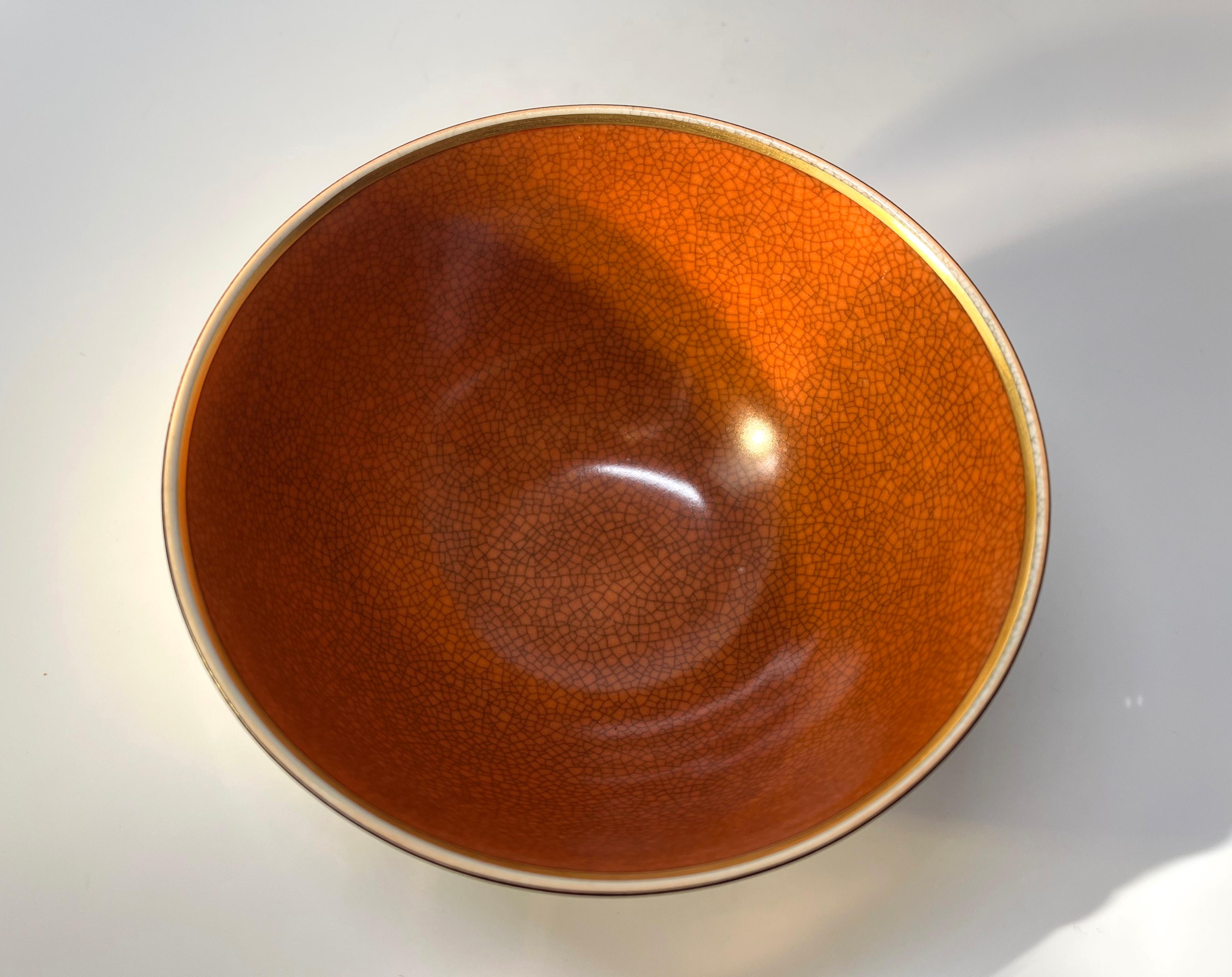 20th Century Thorkild Olsen For Royal Copenhagen Terracotta Crackle Glazed Bowl #3431 For Sale