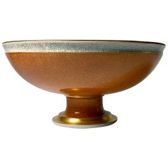 Thorkild Olsen for Royal Copenhagen, Terracotta Craquelure Gilded Compote Bowl