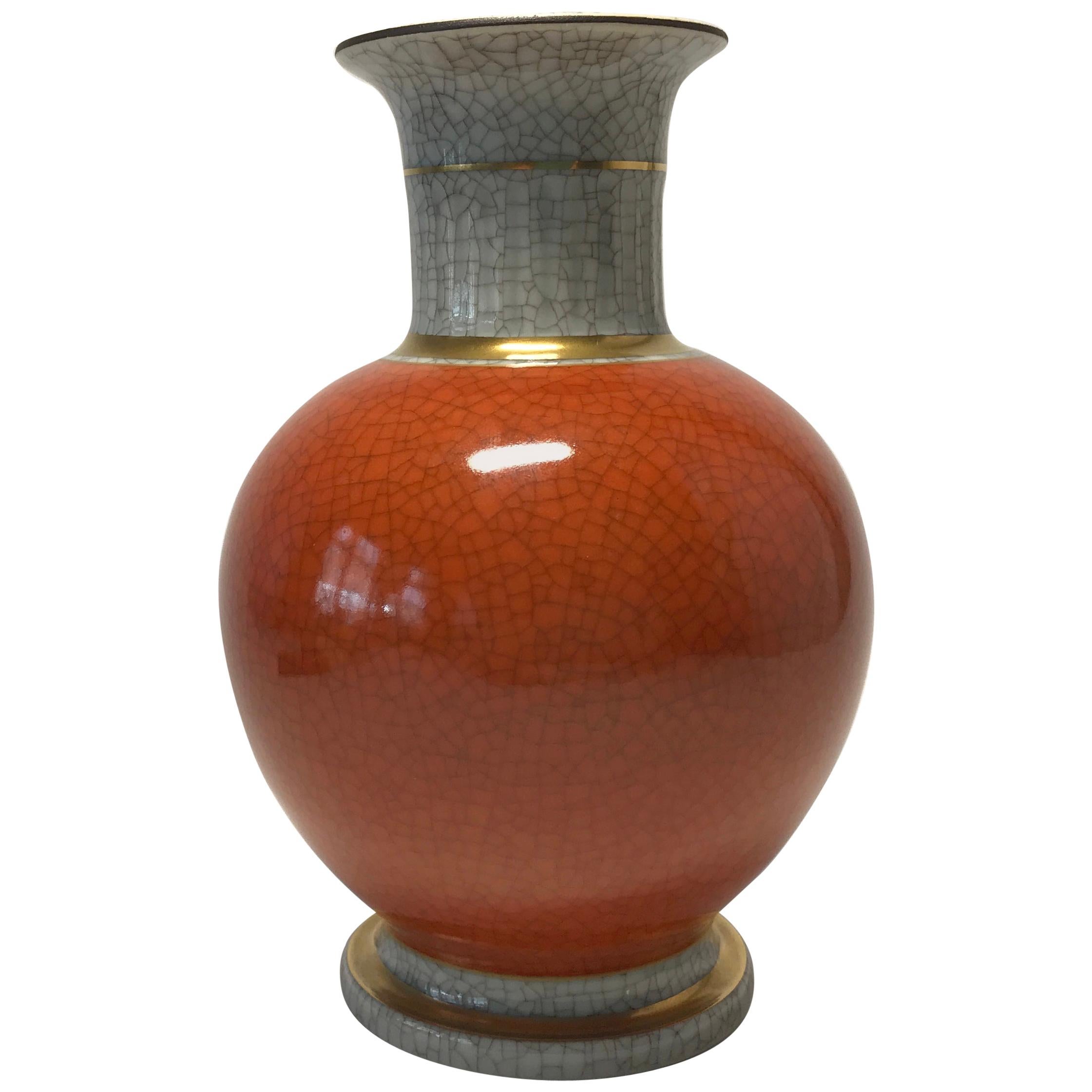 Thorkild Olsen for Royal Copenhagen, Terracotta Craquelure Gilded Shaped Vase