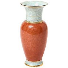 Thorkild Olsen for Royal Copenhagen, Terracotta Craquelure and Gilded Vase