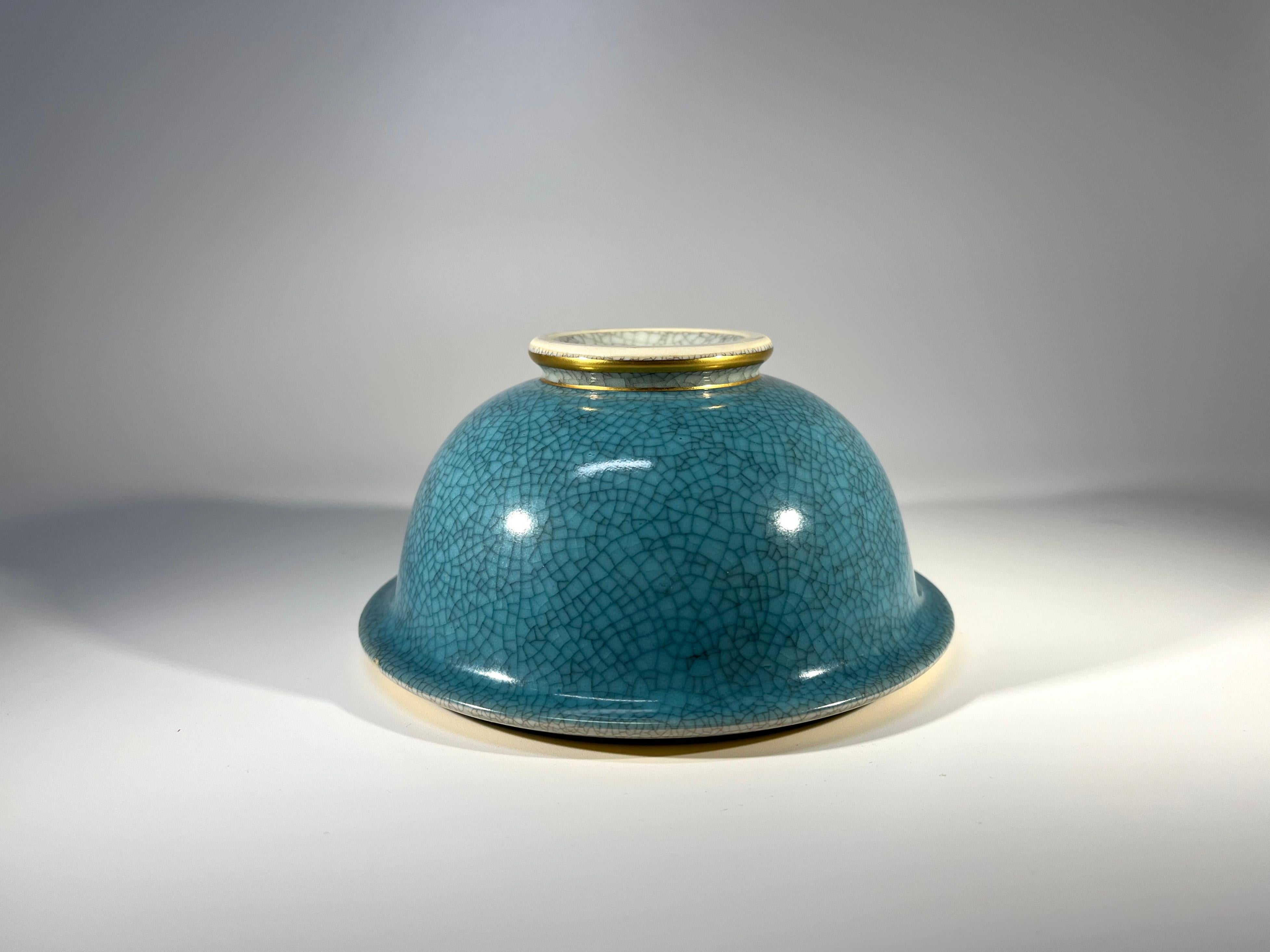 Porcelain Thorkild Olsen For Royal Copenhagen Turquoise Crackle Glazed Bowl #2527