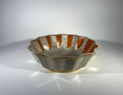 Thorkild Olsen, Royal Copenhagen 1953 Terracotta Grey Crackle Fluted Dish #3191