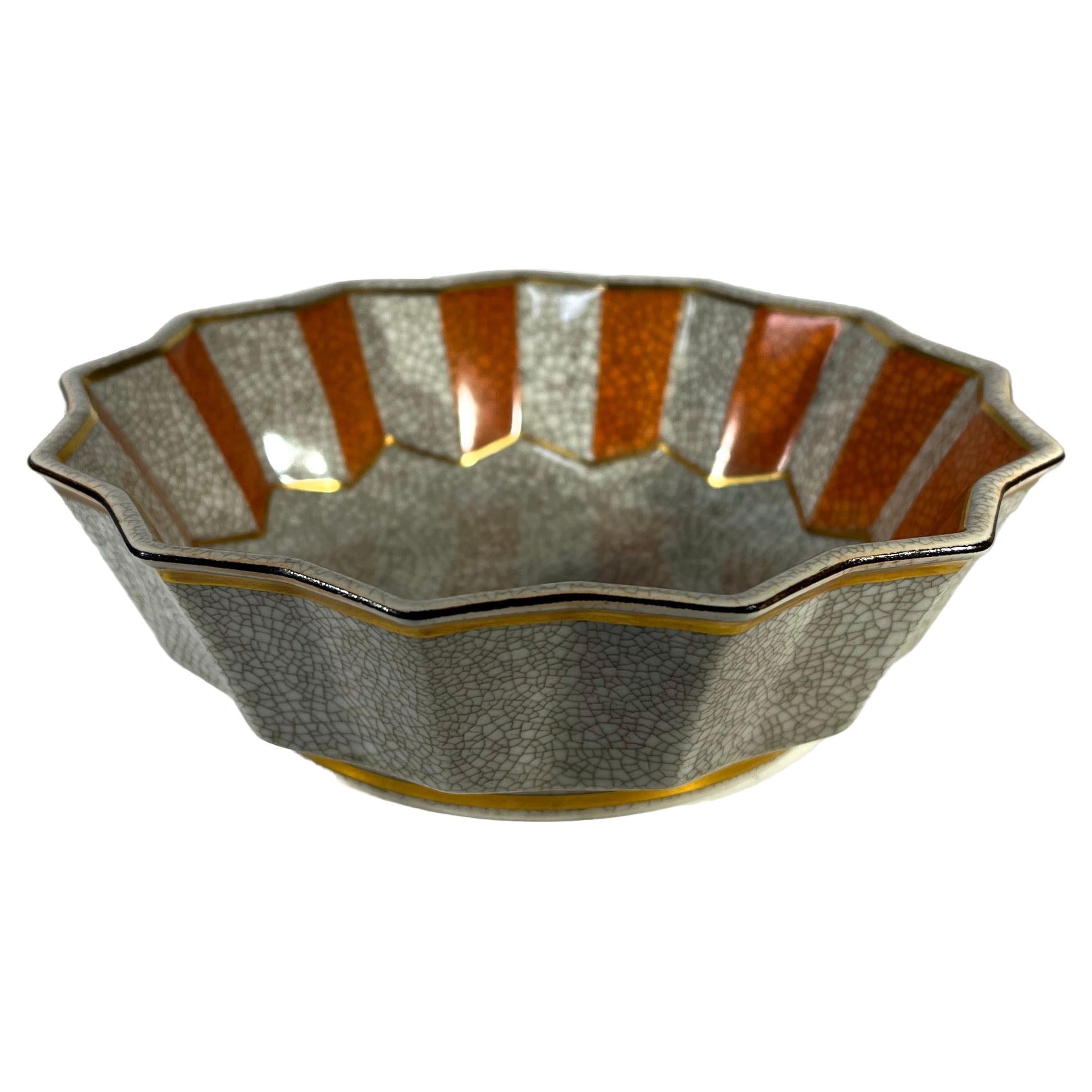 Thorkild Olsen, Royal Copenhagen 1953 Terracotta Grey Crackle Fluted Dish #3191 For Sale