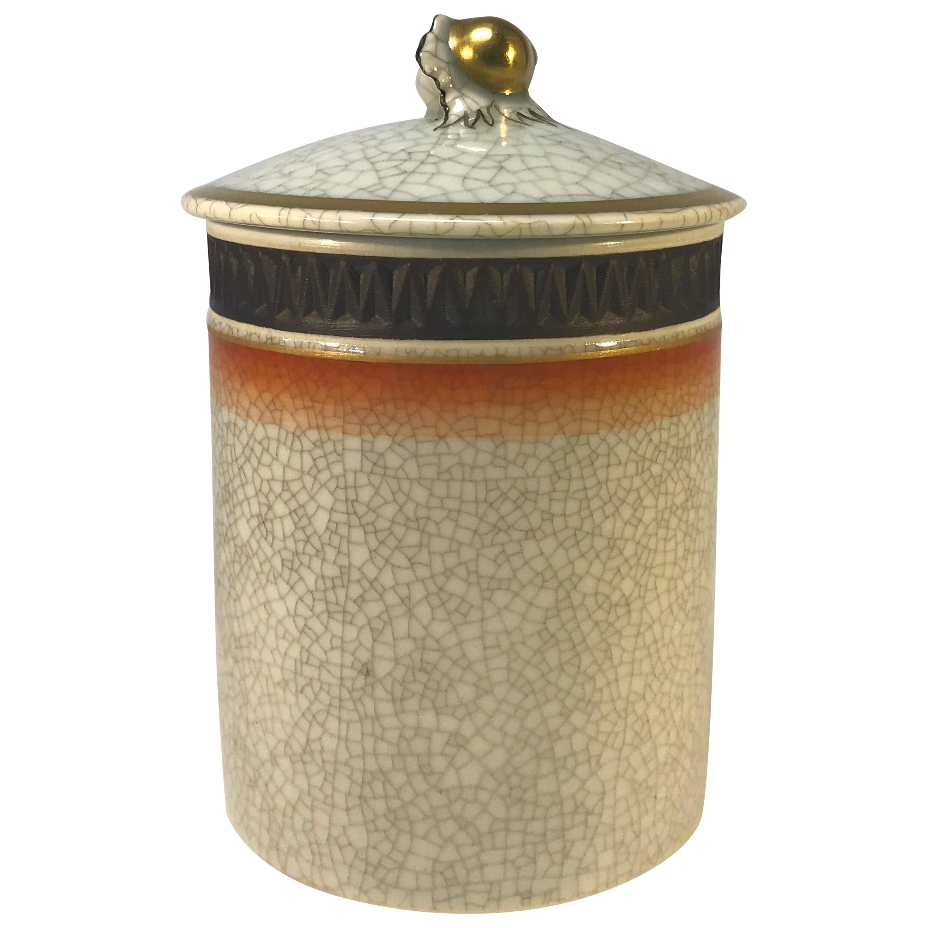 Thorkild Olsen Royal Copenhagen Pot à couvercle en glaçure craquelée avec décor de glands dorés en vente