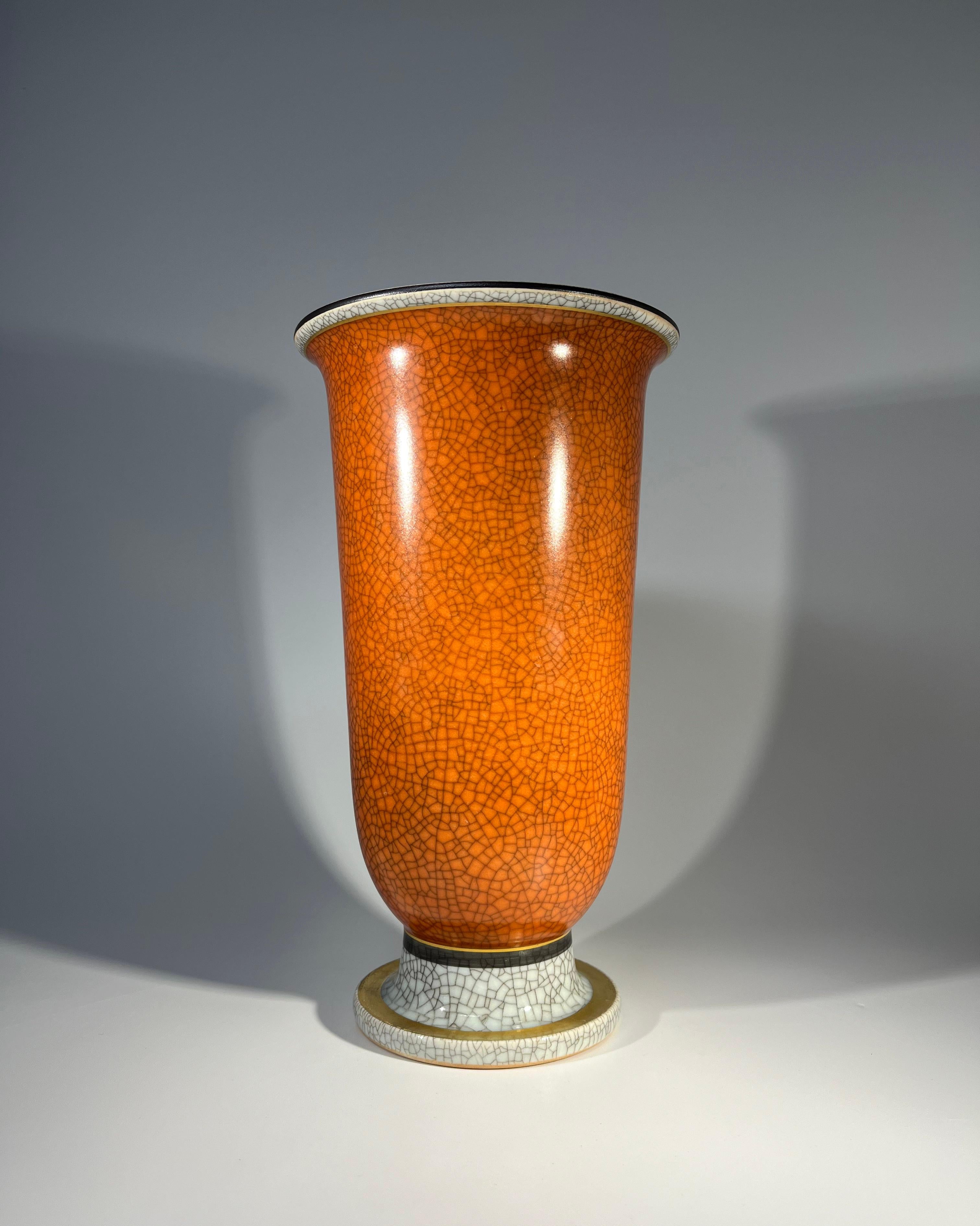 Danish Thorkild Olsen, Royal Copenhagen, Terracotta Crackle Glazed Vase #3378