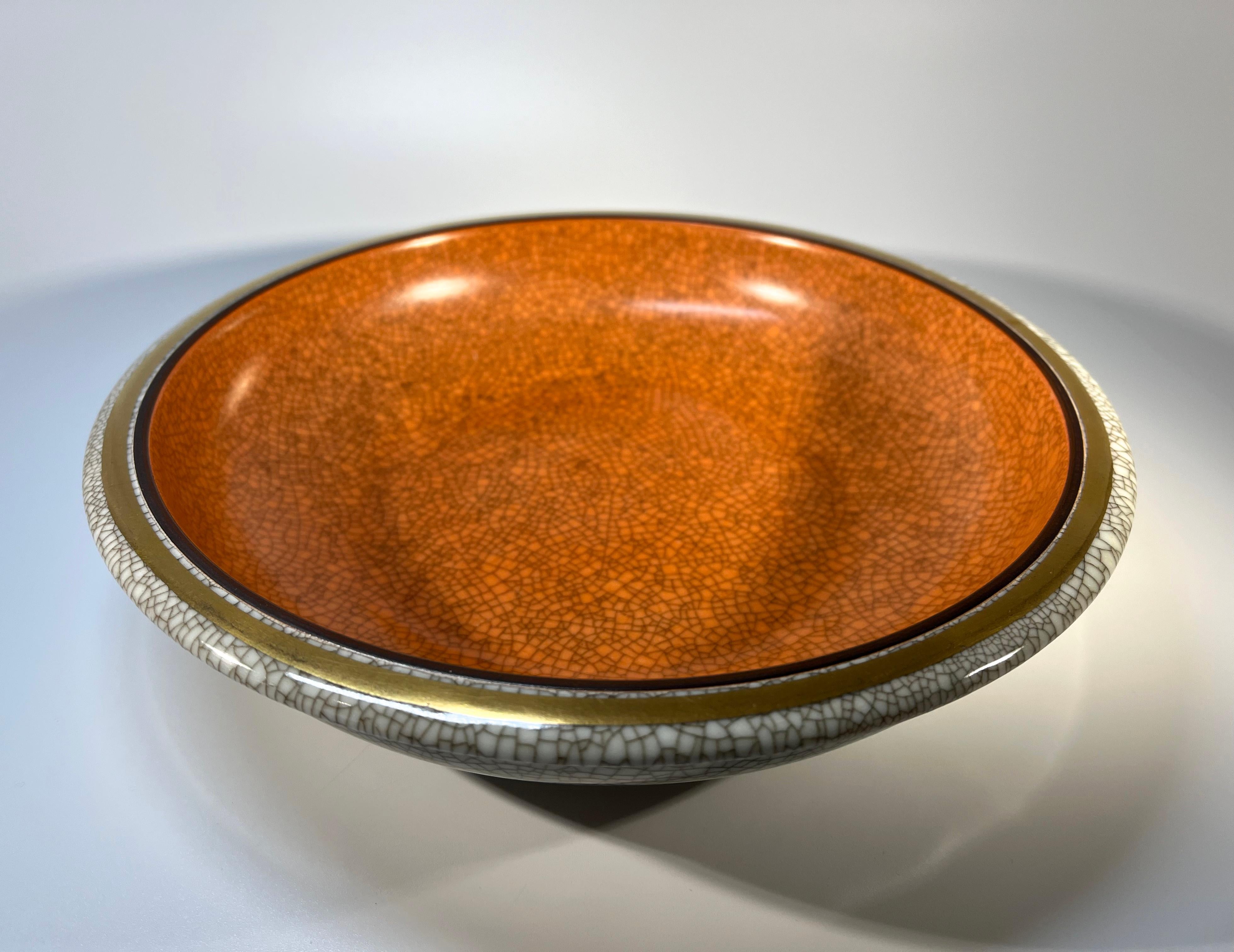 Scandinavian Modern Thorkild Olsen, Royal Copenhagen Terracotta Crackle Matt Glaze Dish #3606 For Sale