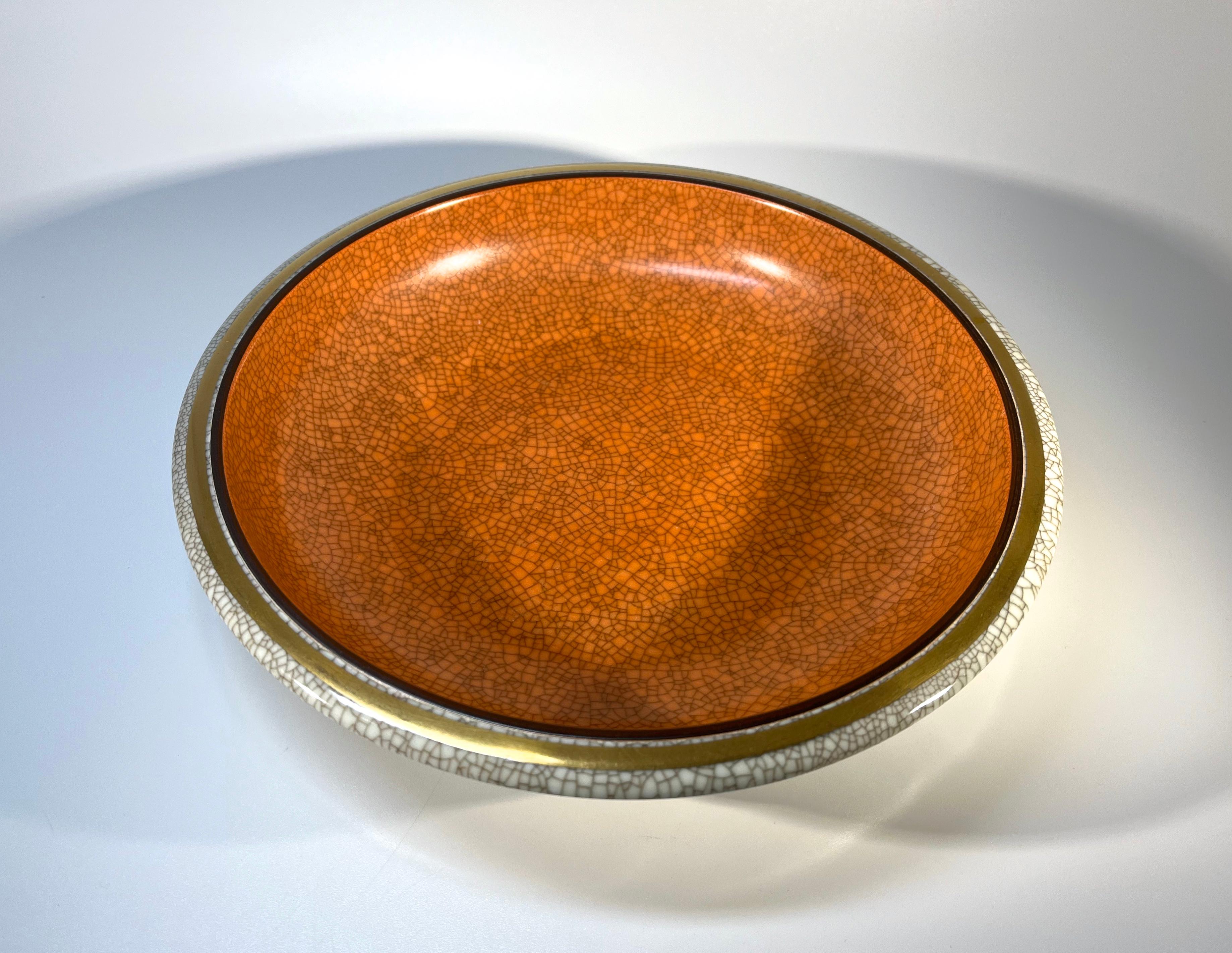 Danish Thorkild Olsen, Royal Copenhagen Terracotta Crackle Matt Glaze Dish #3606 For Sale