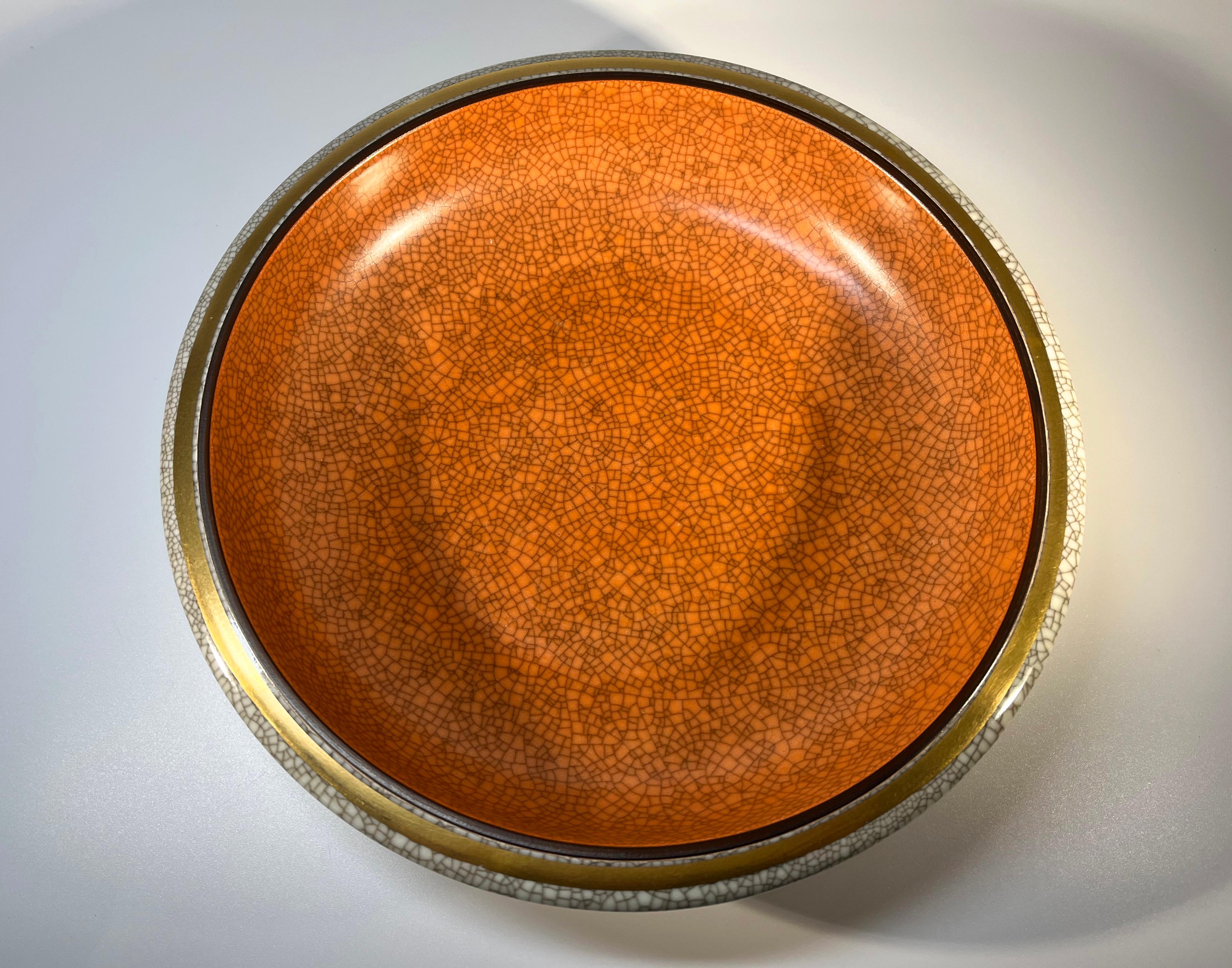 Glazed Thorkild Olsen, Royal Copenhagen Terracotta Crackle Matt Glaze Dish #3606 For Sale