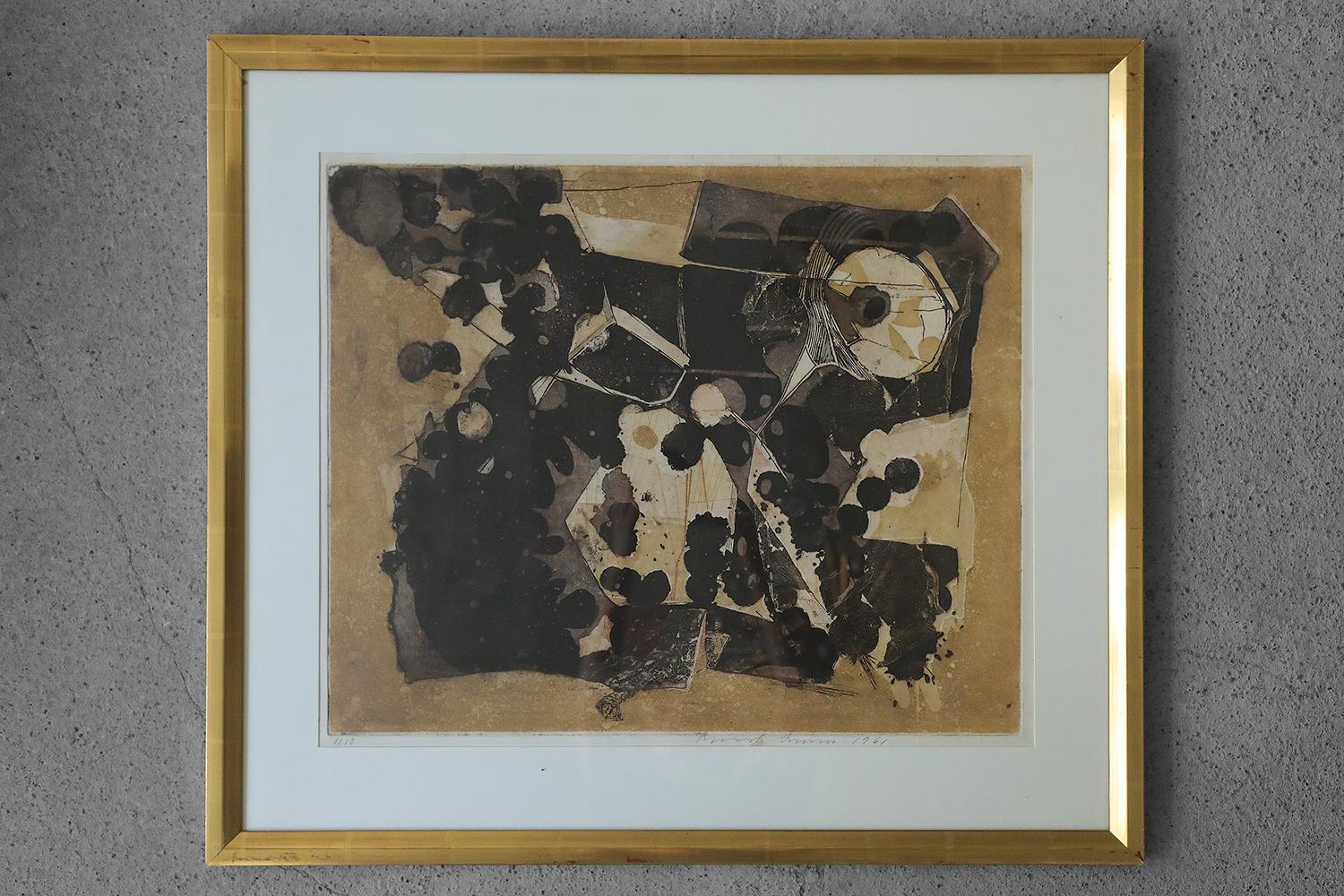 Scandinavian Modern Thormod Larsen, Composition, Color Etching, 1961, Framed For Sale