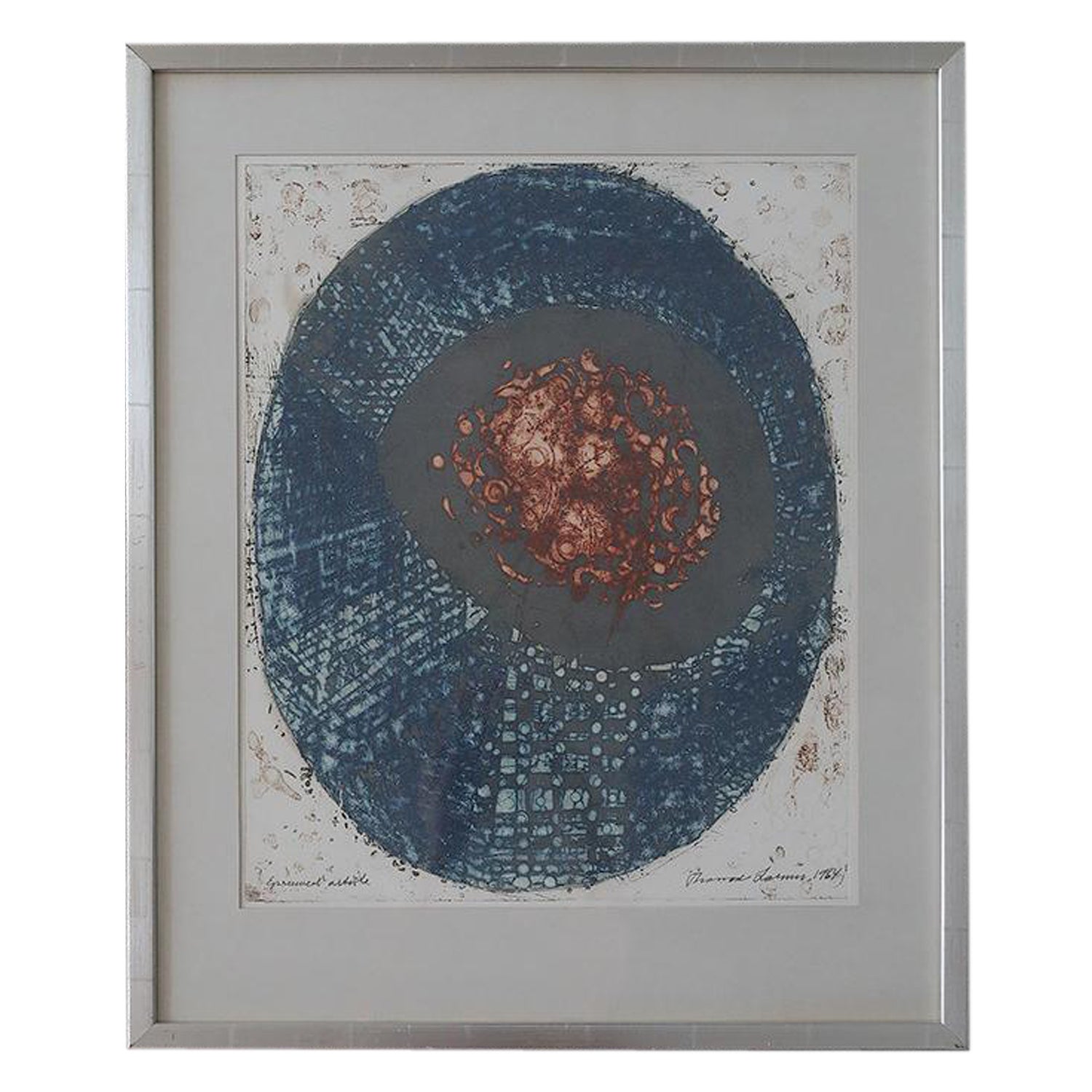 Thormod Larsen, Komposition, gravure en couleur, 1964, encadrée